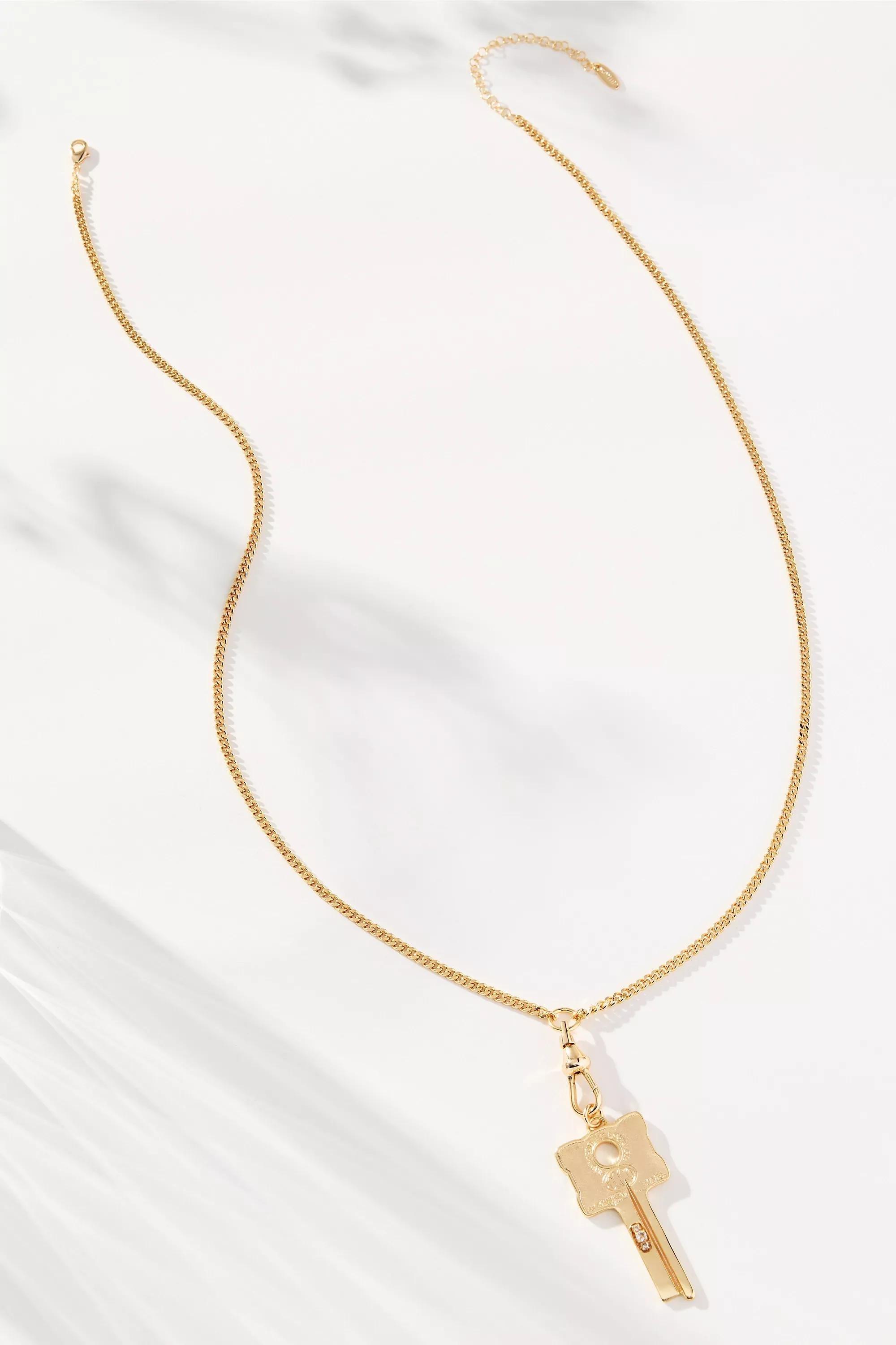 Key Pendant Necklace, Gold, Gold, large image number 0
