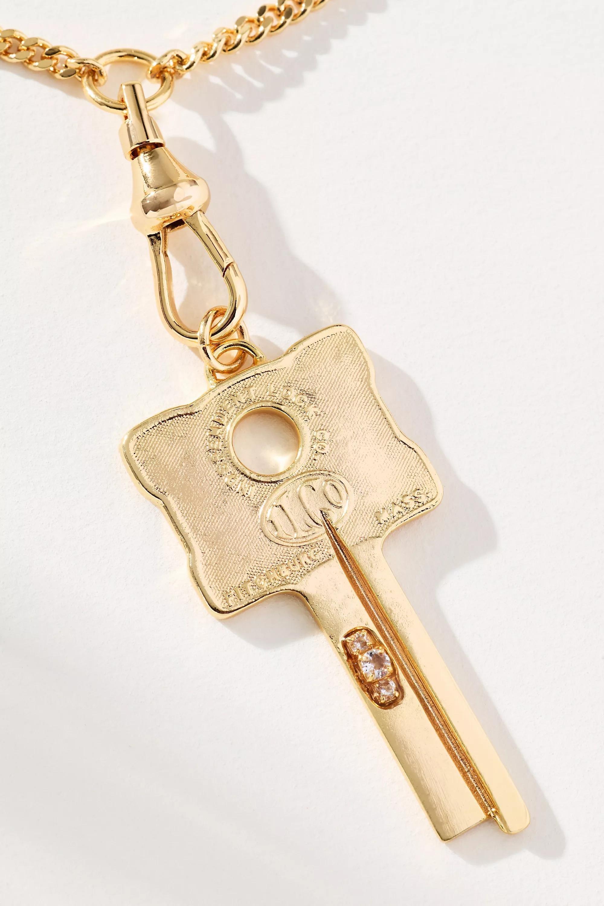 Key Pendant Necklace, Gold, Gold, large image number 1