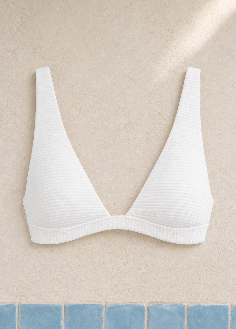 Ribbed Triangle Bikini Top, White, White, large image number 0