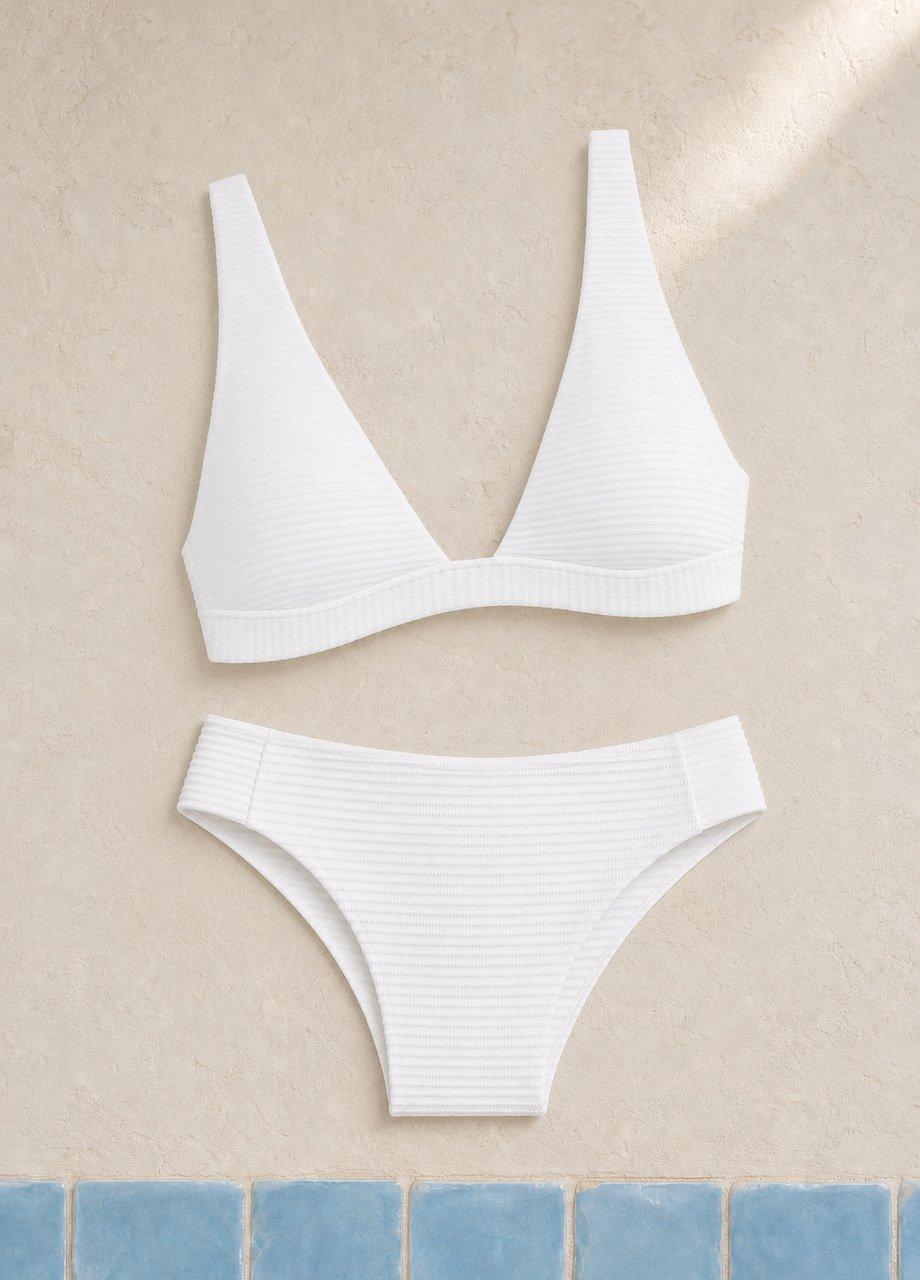 Ribbed Triangle Bikini Top, White, White, large image number 2