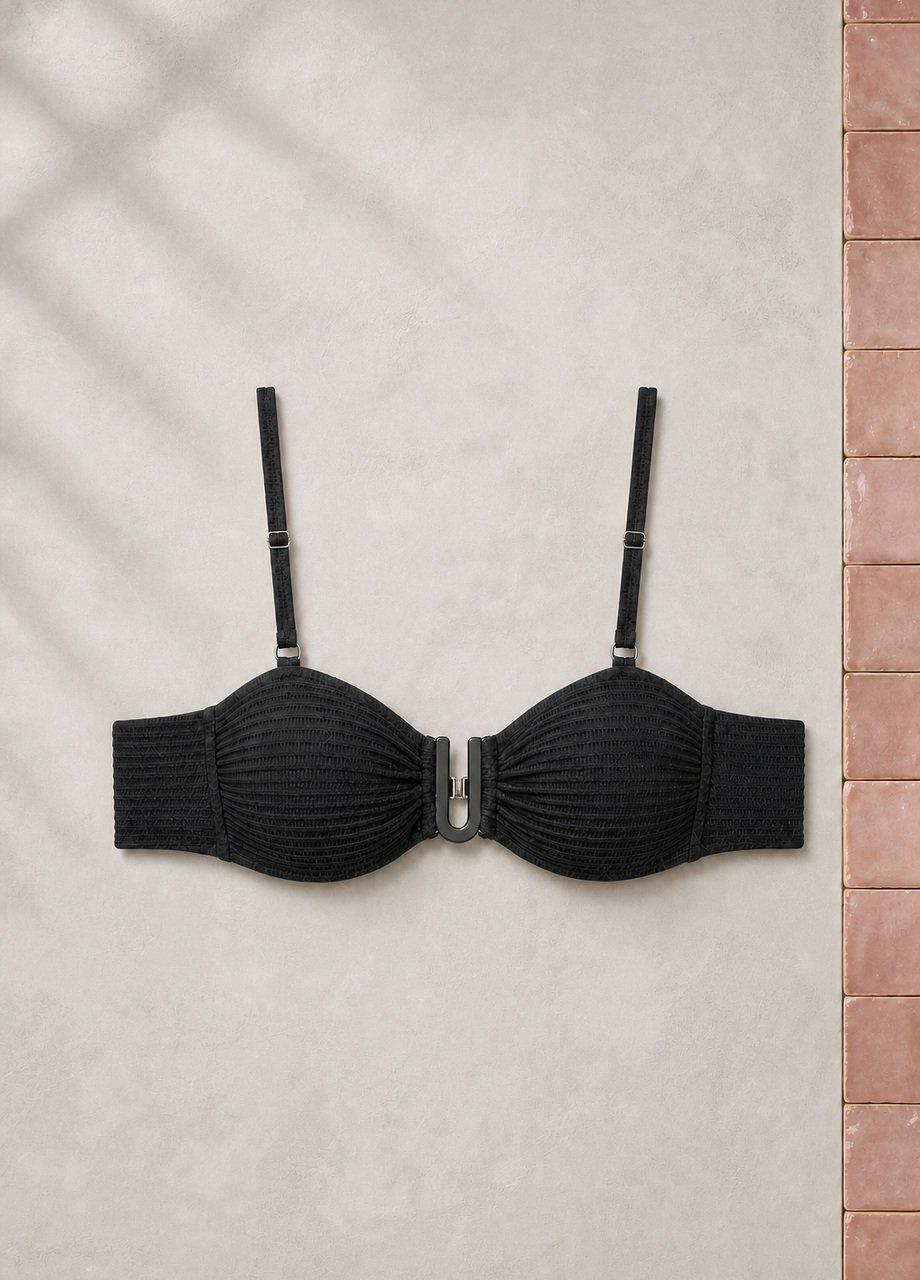 Ribbed Bandeau Bikini Top, Black, Black, large image number 0