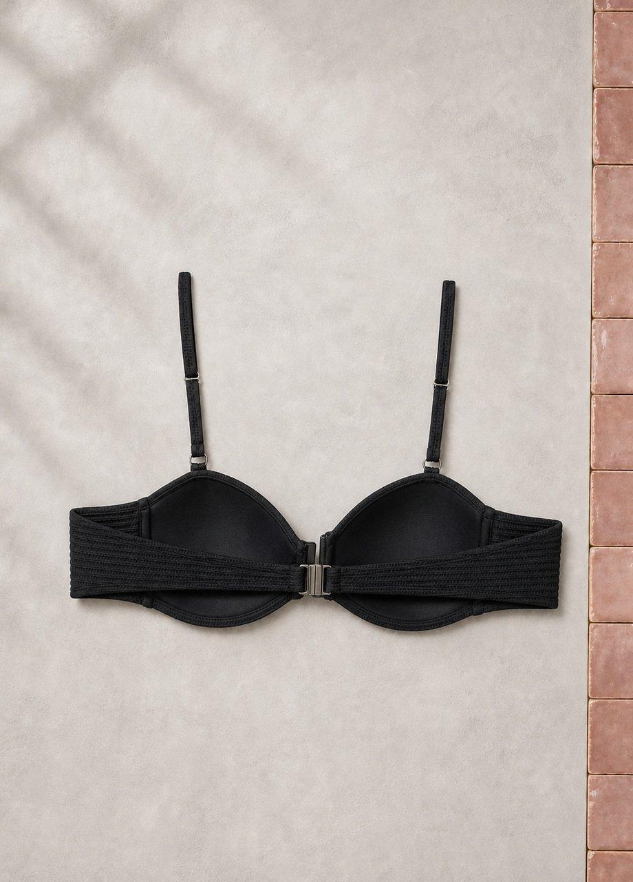 Ribbed Bandeau Bikini Top, Black, Black, medium