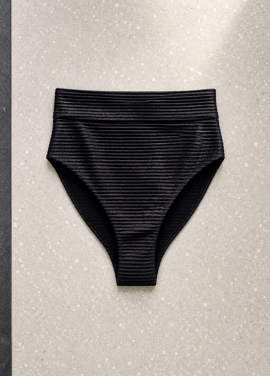 Ribbed High-Waist Bikini Bottom, Black, Black, medium