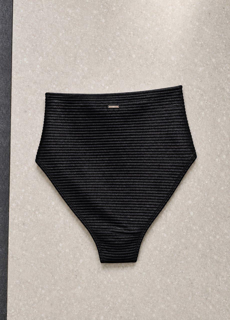 Ribbed High-Waist Bikini Bottom, Black, Black, large image number 1