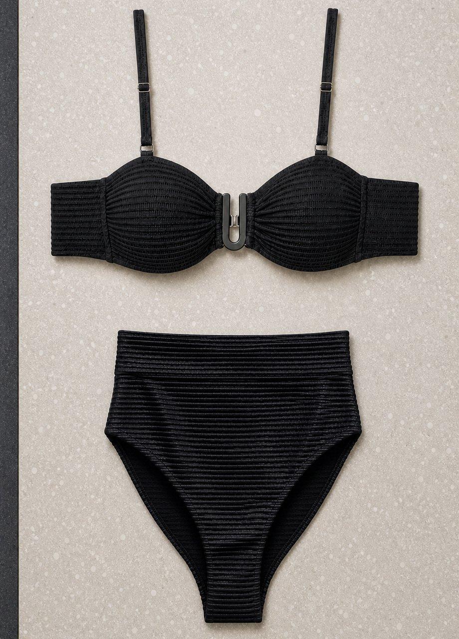 Ribbed High-Waist Bikini Bottom, Black, Black, medium