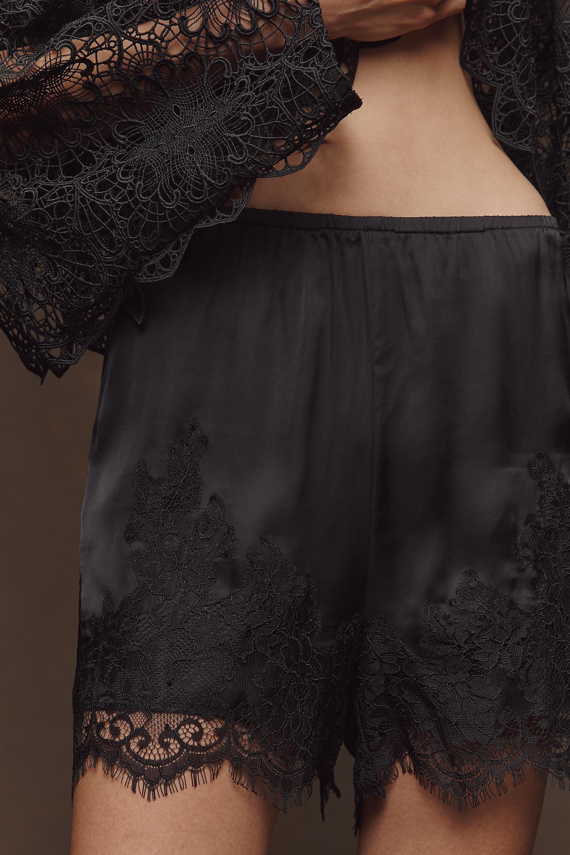 Lyrebird Lace-Trim Silky Shorts, Black, A501_0001, medium