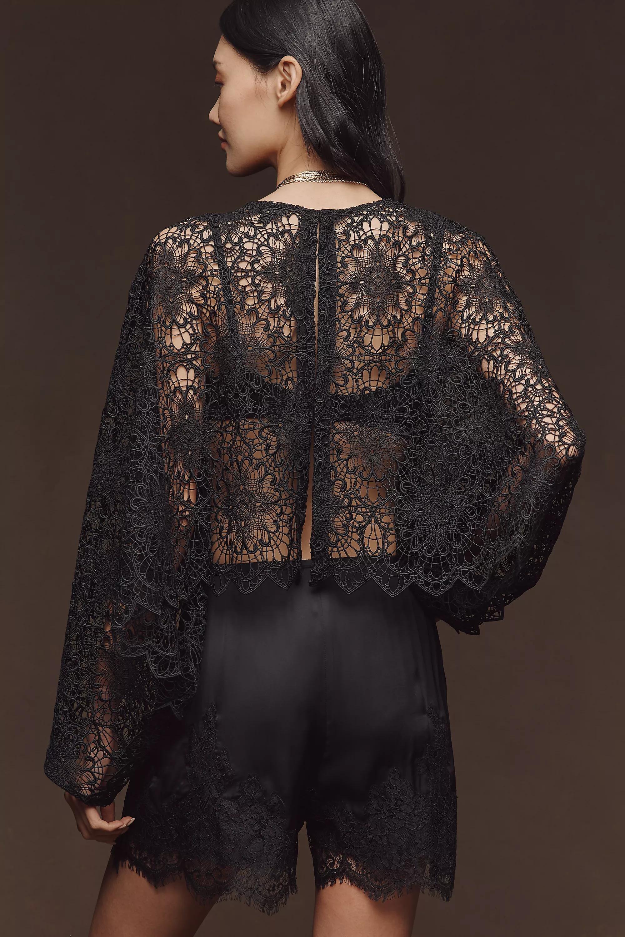 Lyrebird Lace-Trim Silky Shorts, Black, A501_0001, large image number 3