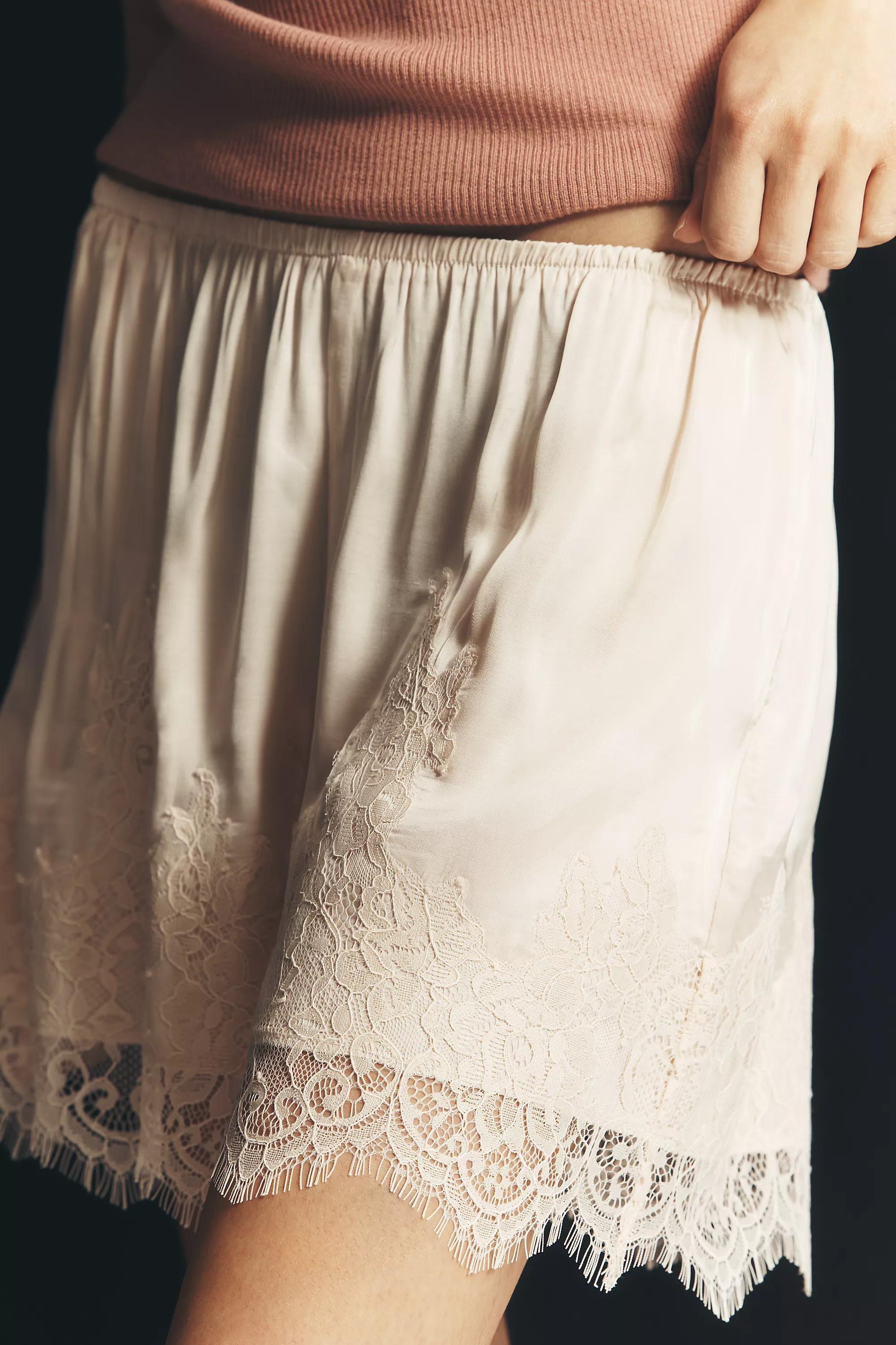 By Lyrebird Lace-Trim Silky Shorts, White, Cream, large image number 3