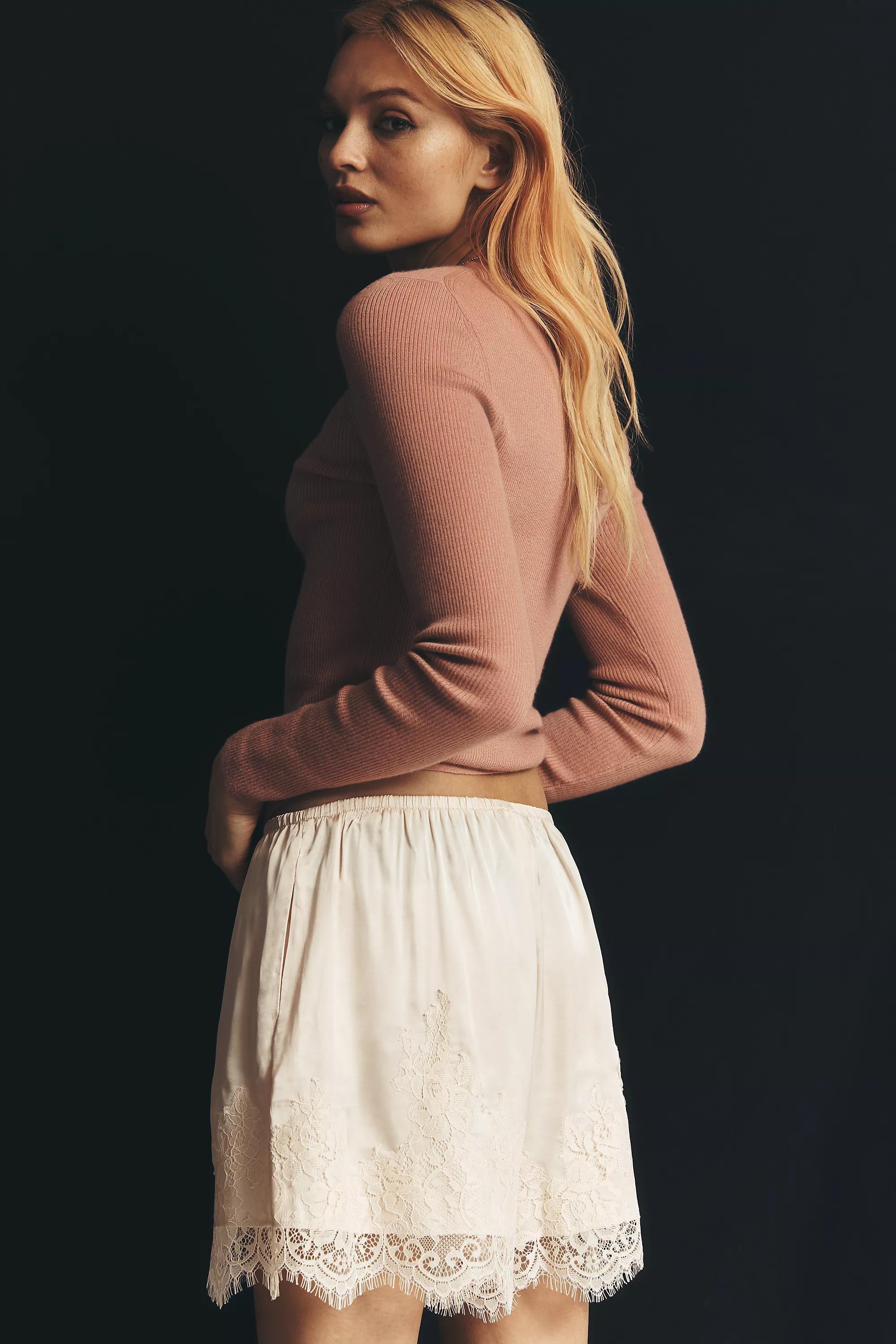 By Lyrebird Lace-Trim Silky Shorts, White, Cream, large image number 4