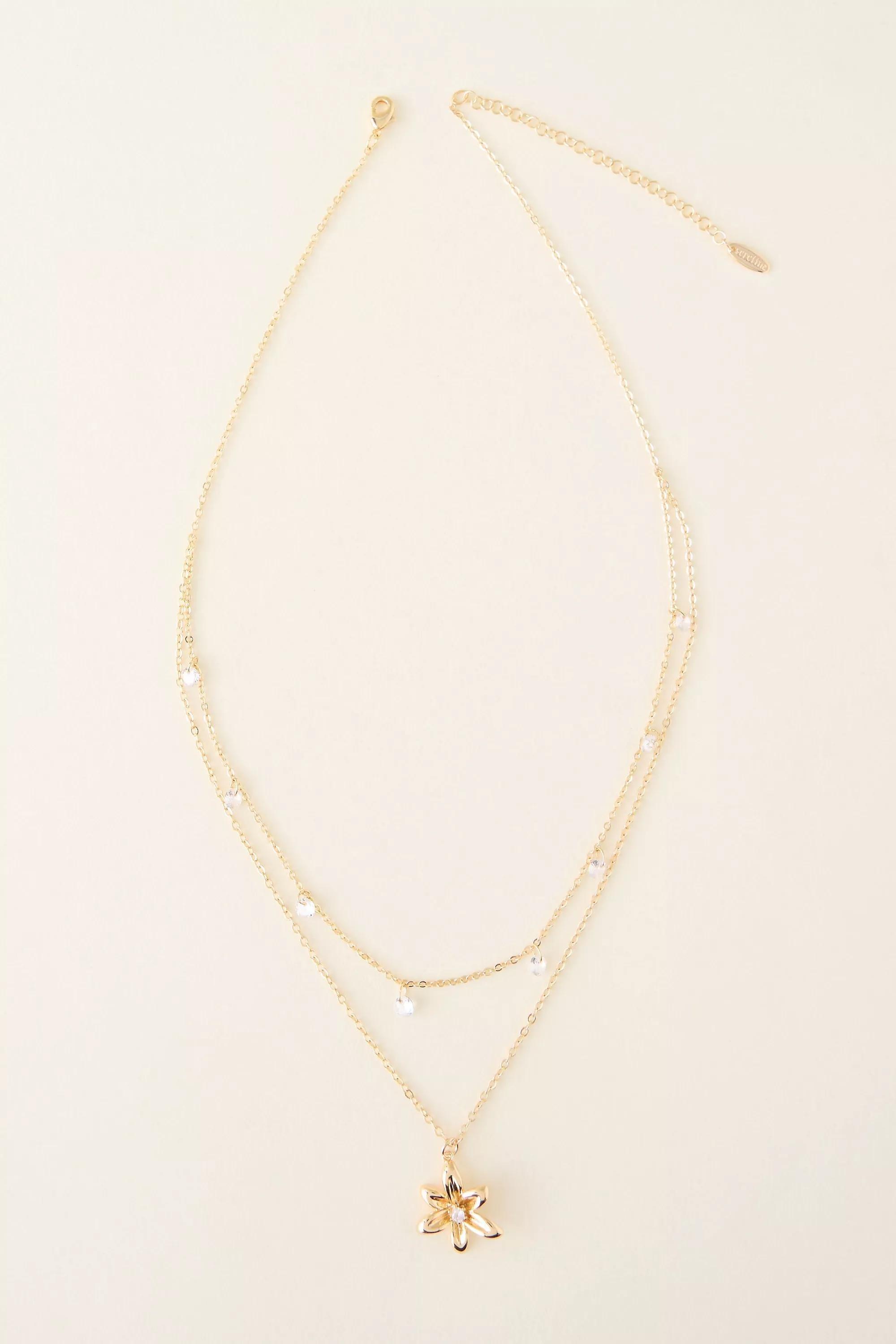 Gold-Plated Layered Floral Necklace, A501_0070, large image number 0