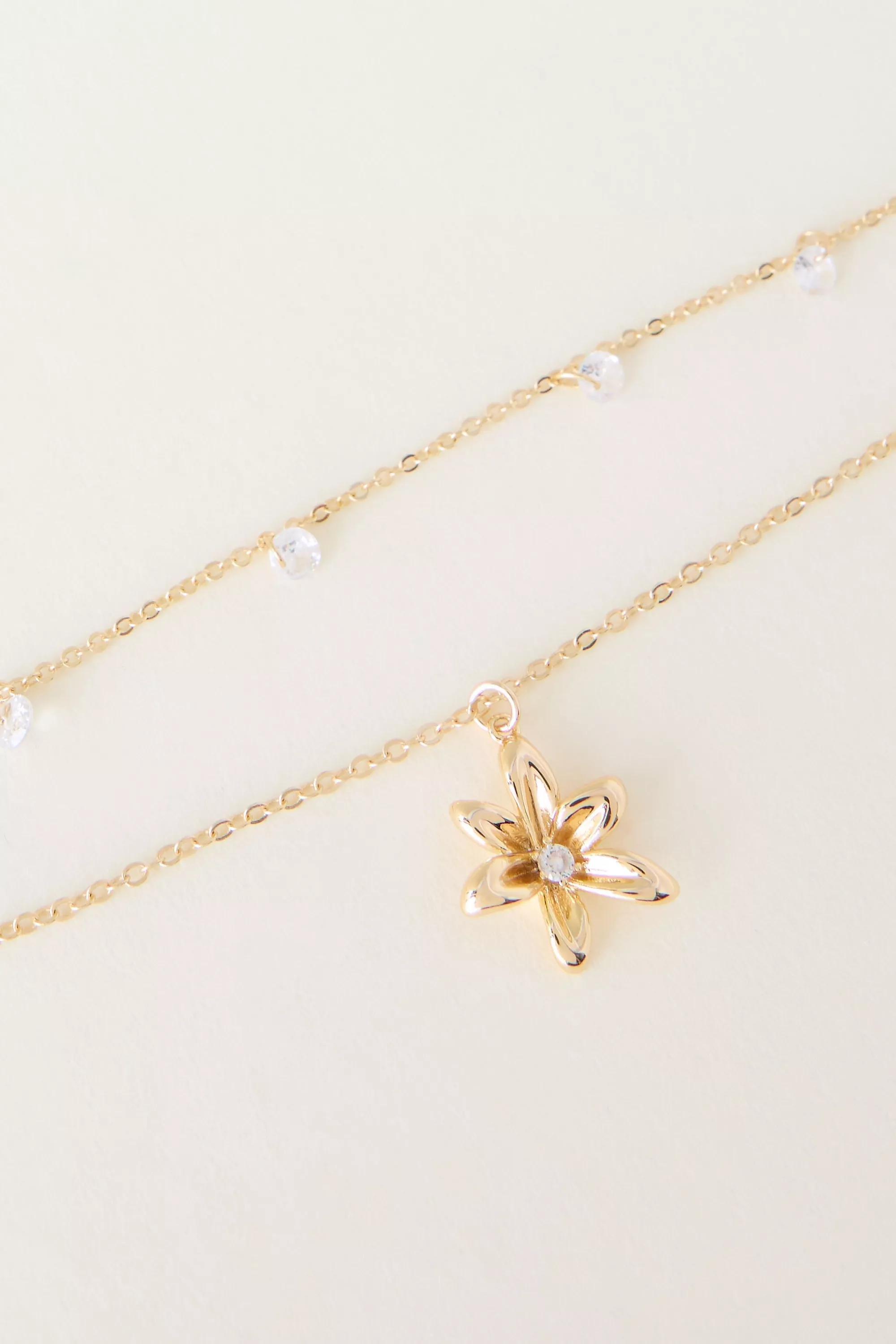 Gold-Plated Layered Floral Necklace, A501_0070, large image number 1