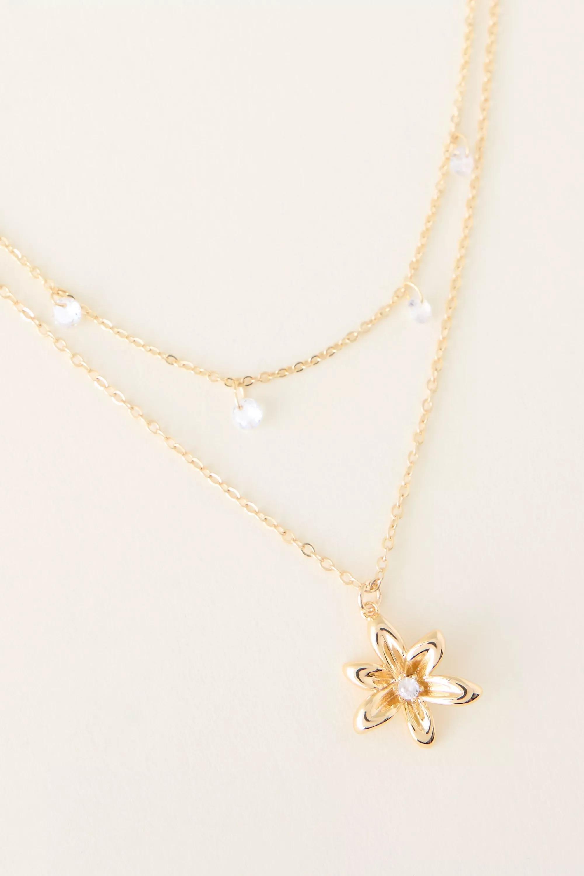 Gold-Plated Layered Floral Necklace, A501_0070, large image number 2