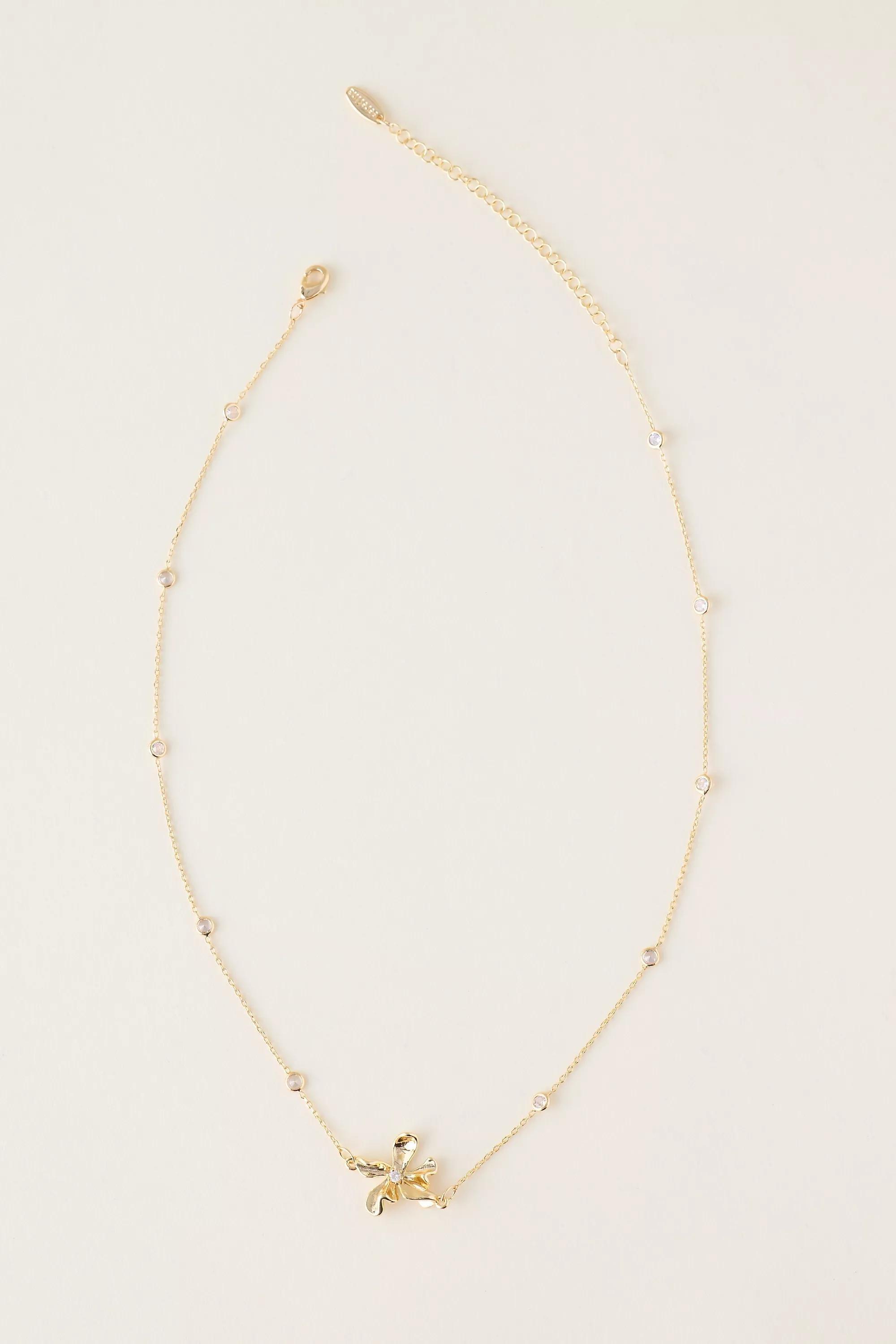 Gold-Plated Crystal Floral Pendant Necklace, A501_0070, large image number 0