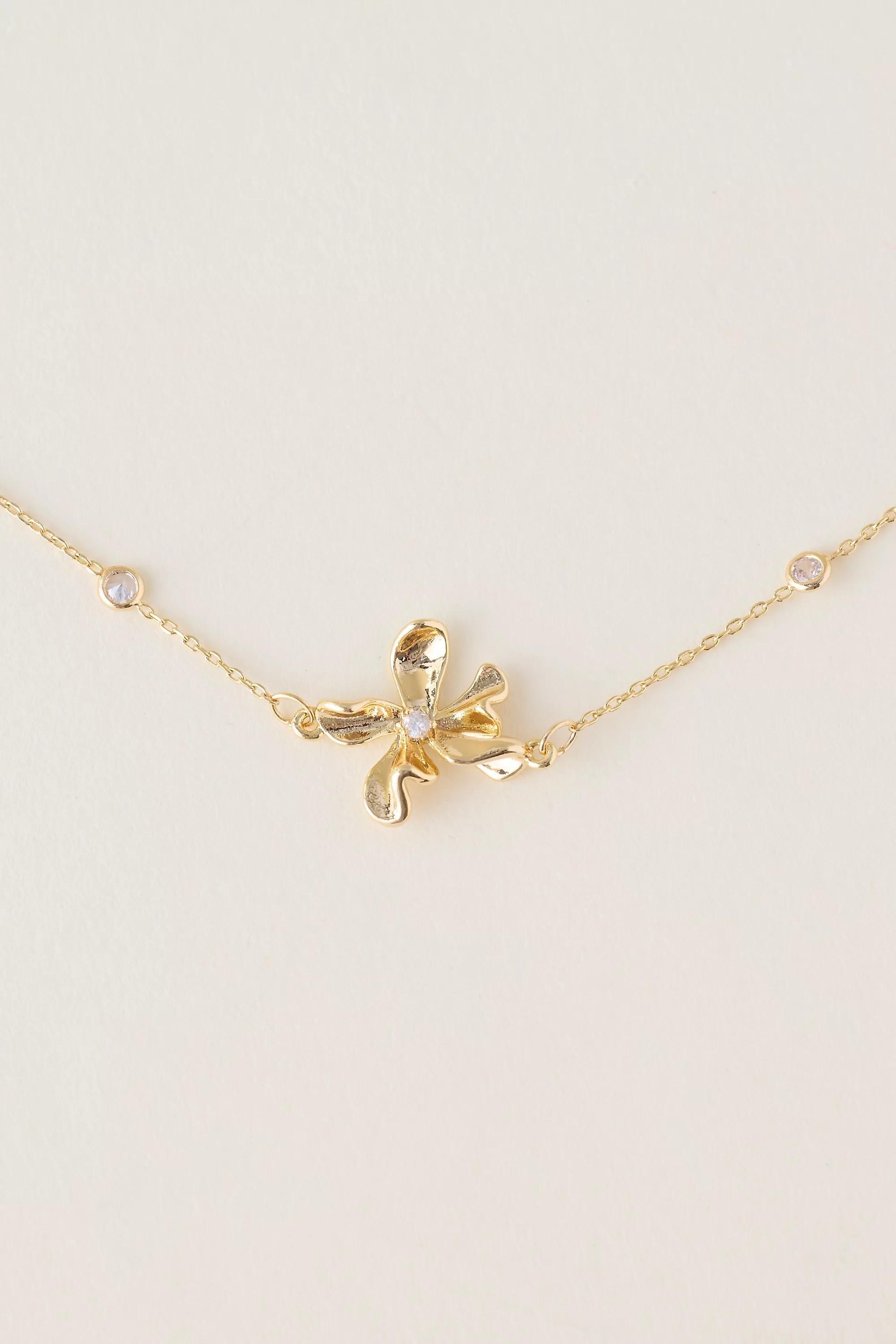Gold-Plated Crystal Floral Pendant Necklace, A501_0070, medium