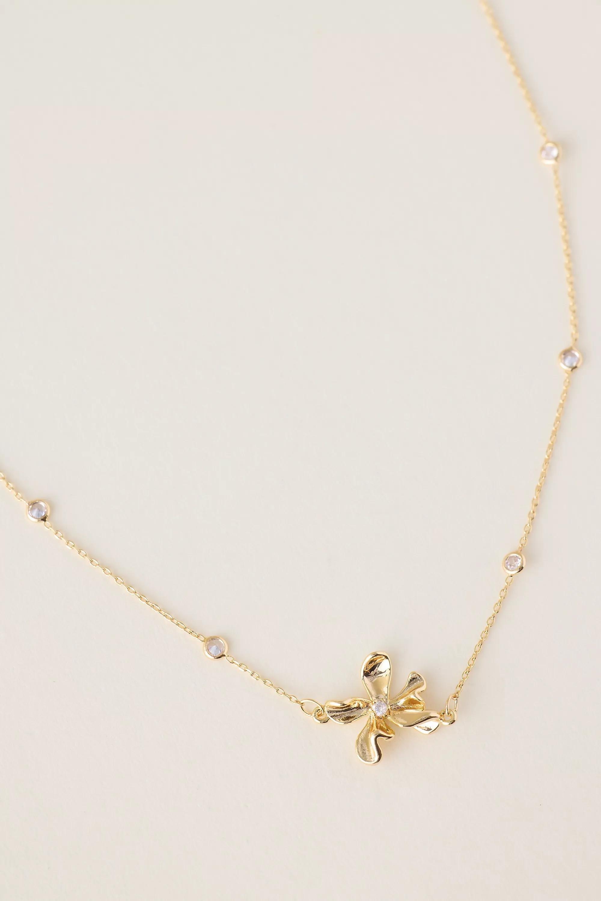 Gold-Plated Crystal Floral Pendant Necklace, A501_0070, large image number 3