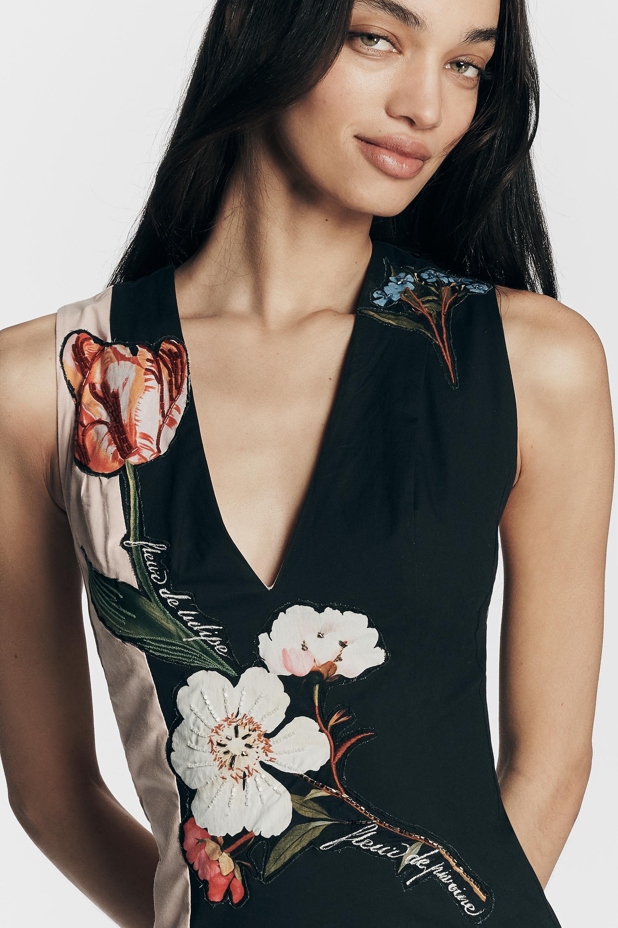 By Anthropologie Sleeveless V-Neck Deco A-Line Dress, Black, Black, large image number 1