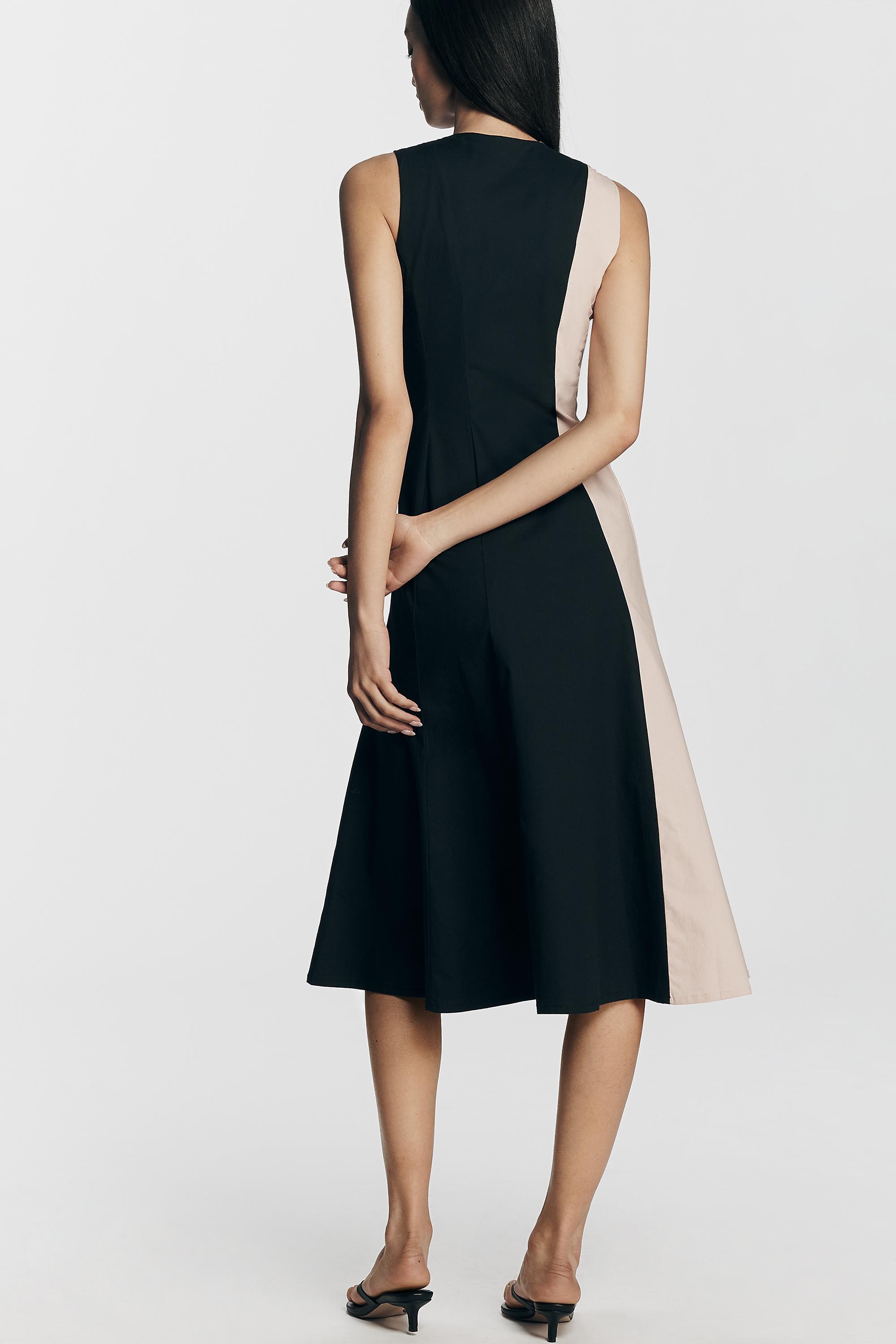 By Anthropologie Sleeveless V-Neck Deco A-Line Dress, Black, Black, large image number 3