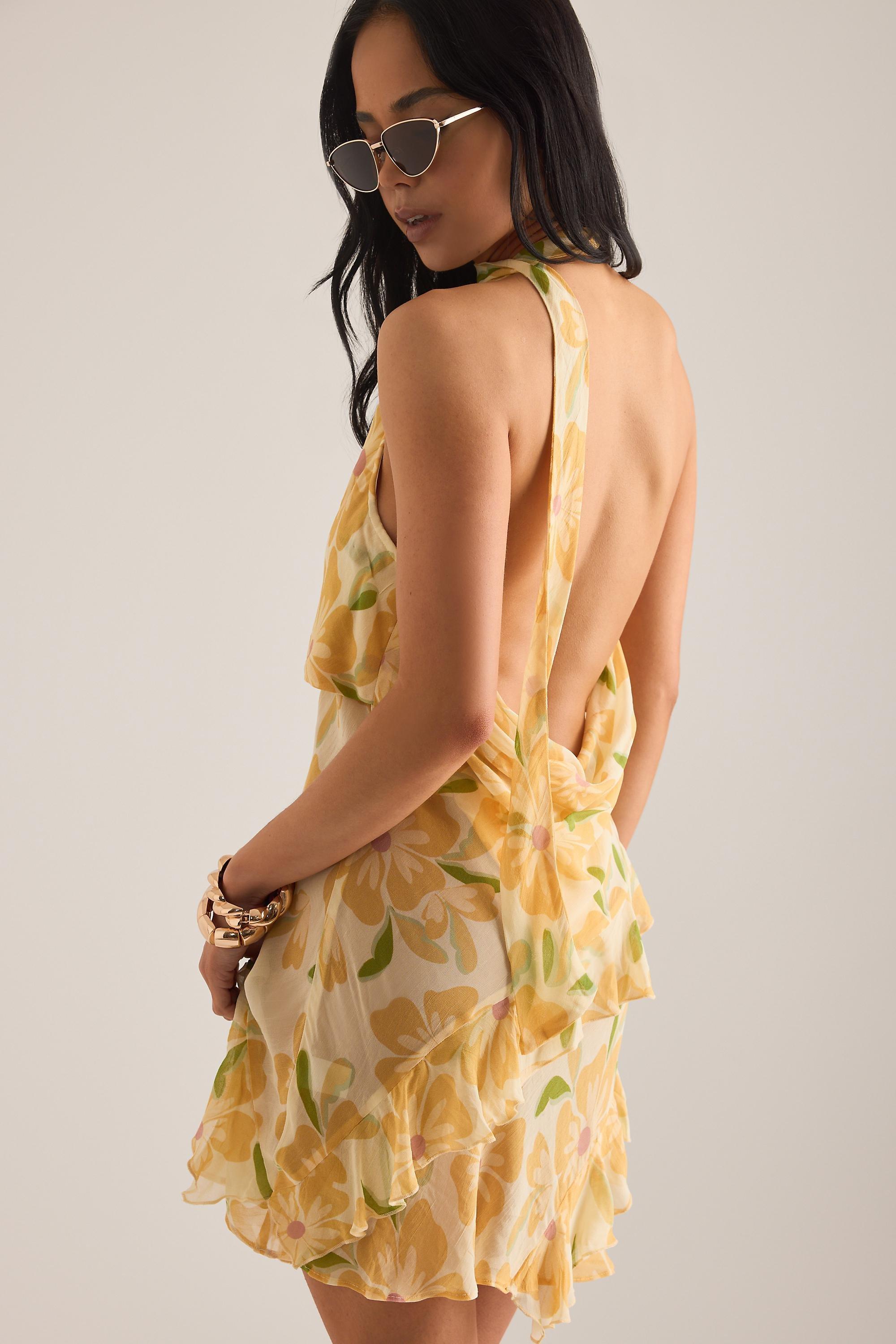 Wild Lovers Sundance Scarf-Detail Ruffle Mini Dress, Yellow, A501_0072, medium