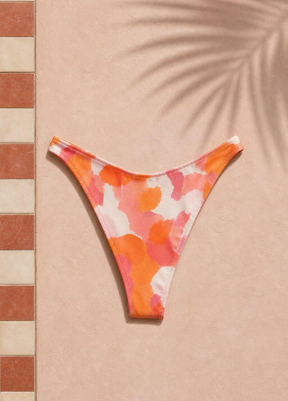 Floral Print Bikini Bottom, Orange, Burgundy, large image number 0