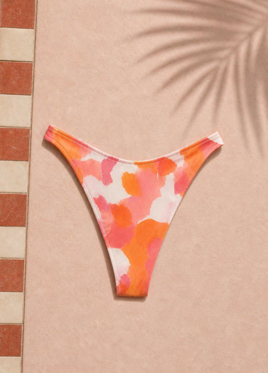 Floral Print Bikini Bottom, Orange, Burgundy, large image number 1