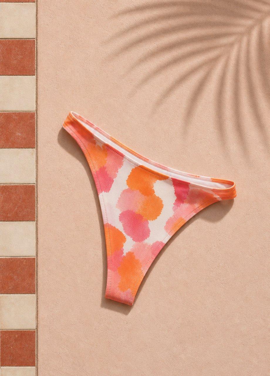 Floral Print Bikini Bottom, Orange, Burgundy, large image number 2