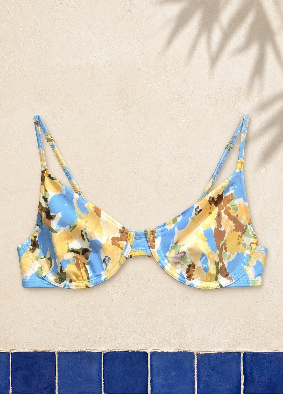 Floral Underwire Bikini Top, Blue, Black, large image number 0
