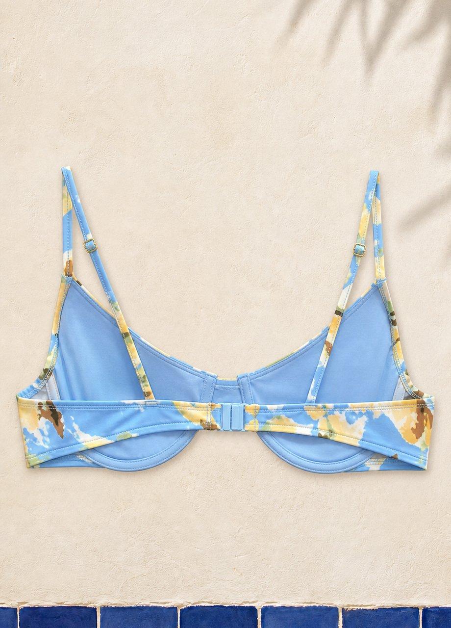 Floral Underwire Bikini Top, Blue, Black, large image number 1