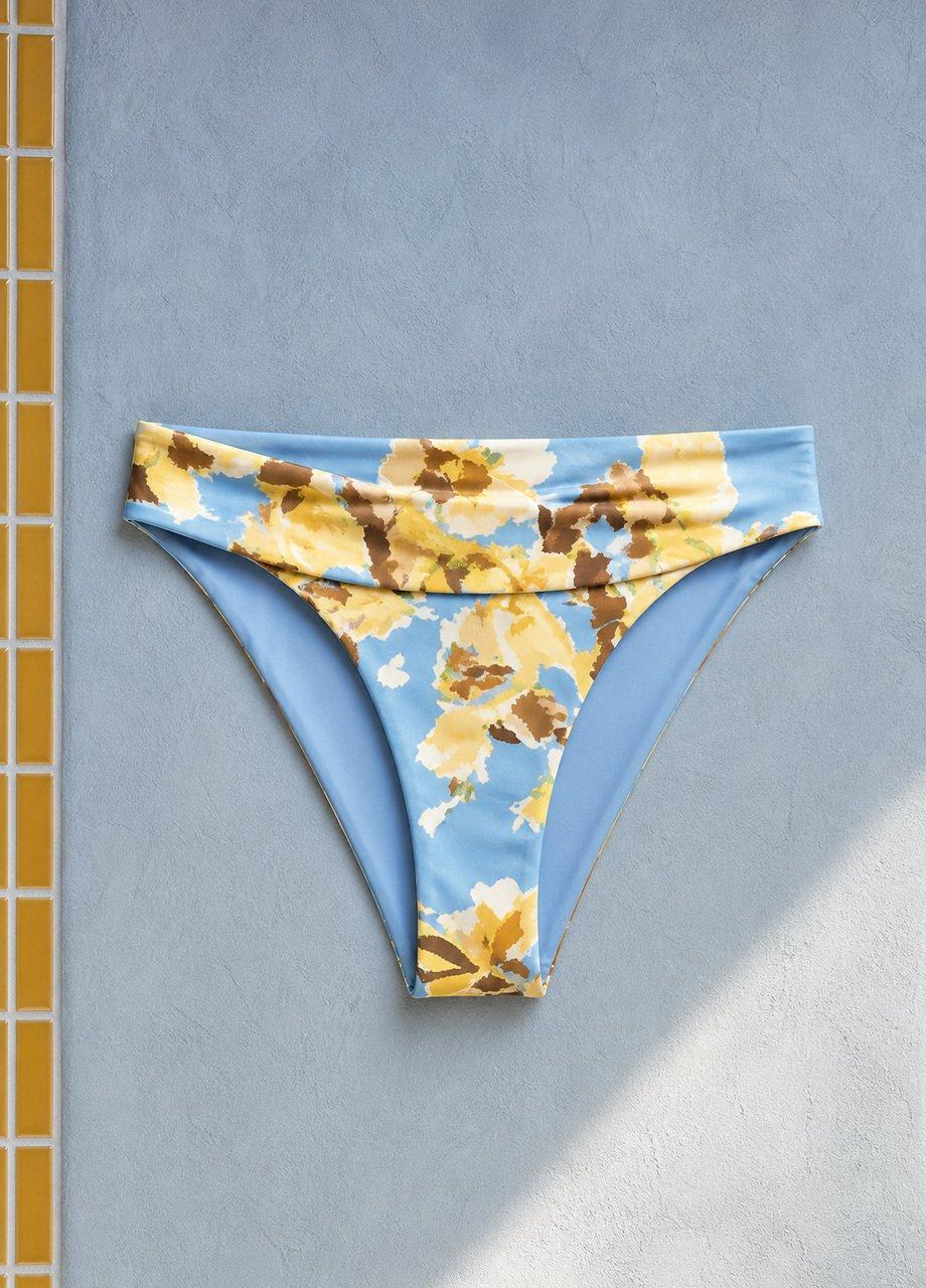 Floral Foldover Bikini Bottom, Blue, Black, large image number 0