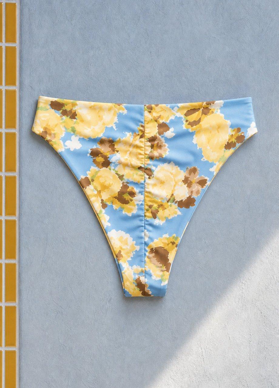 Floral Foldover Bikini Bottom, Blue, Black, large image number 1