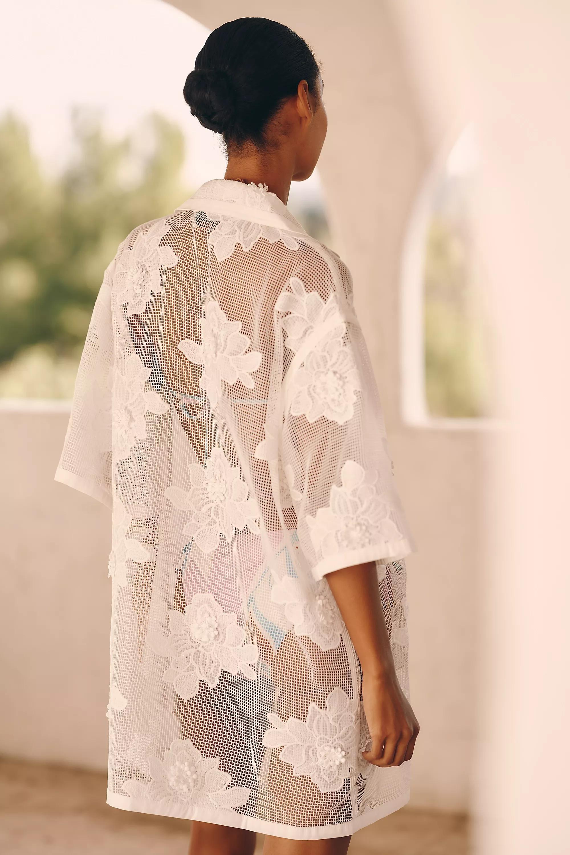 Sunday In Brooklyn Sheer Cutwork Open-Front Top, White, A501_0010, large image number 2