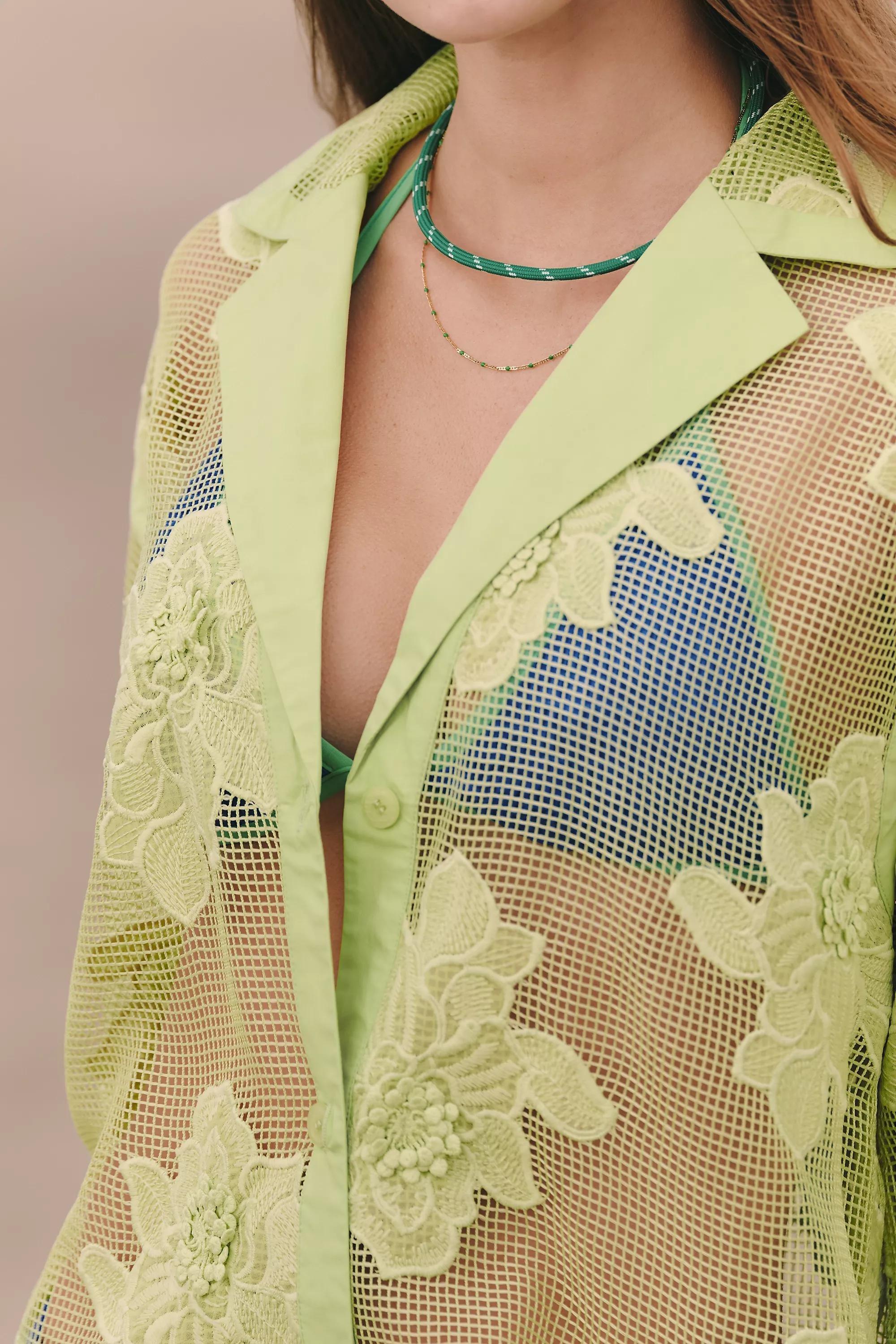 Sunday In Brooklyn Sheer Cutwork Open-Front Top, Green, A501_0237, large image number 2