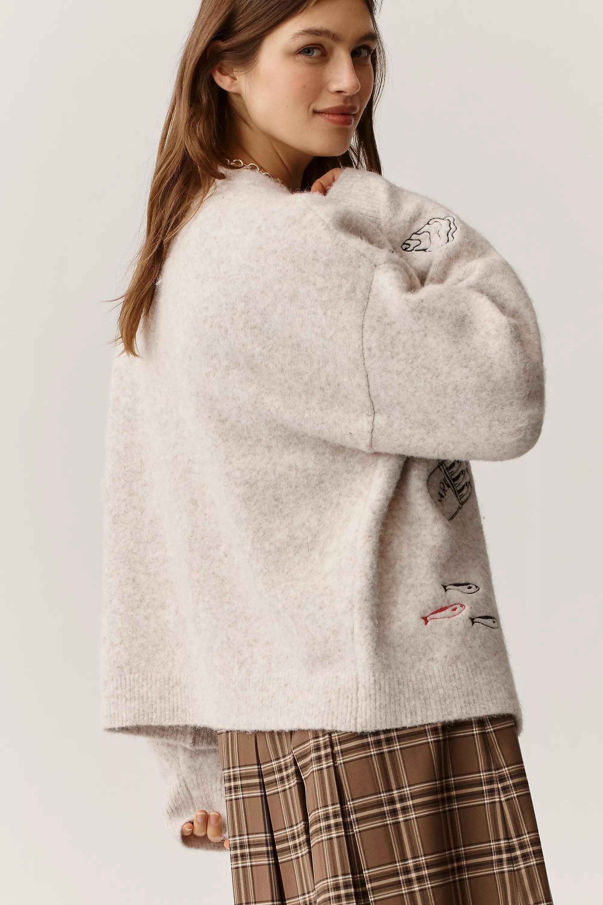 Embroidered Cardigan, White, A501_0012, large image number 1