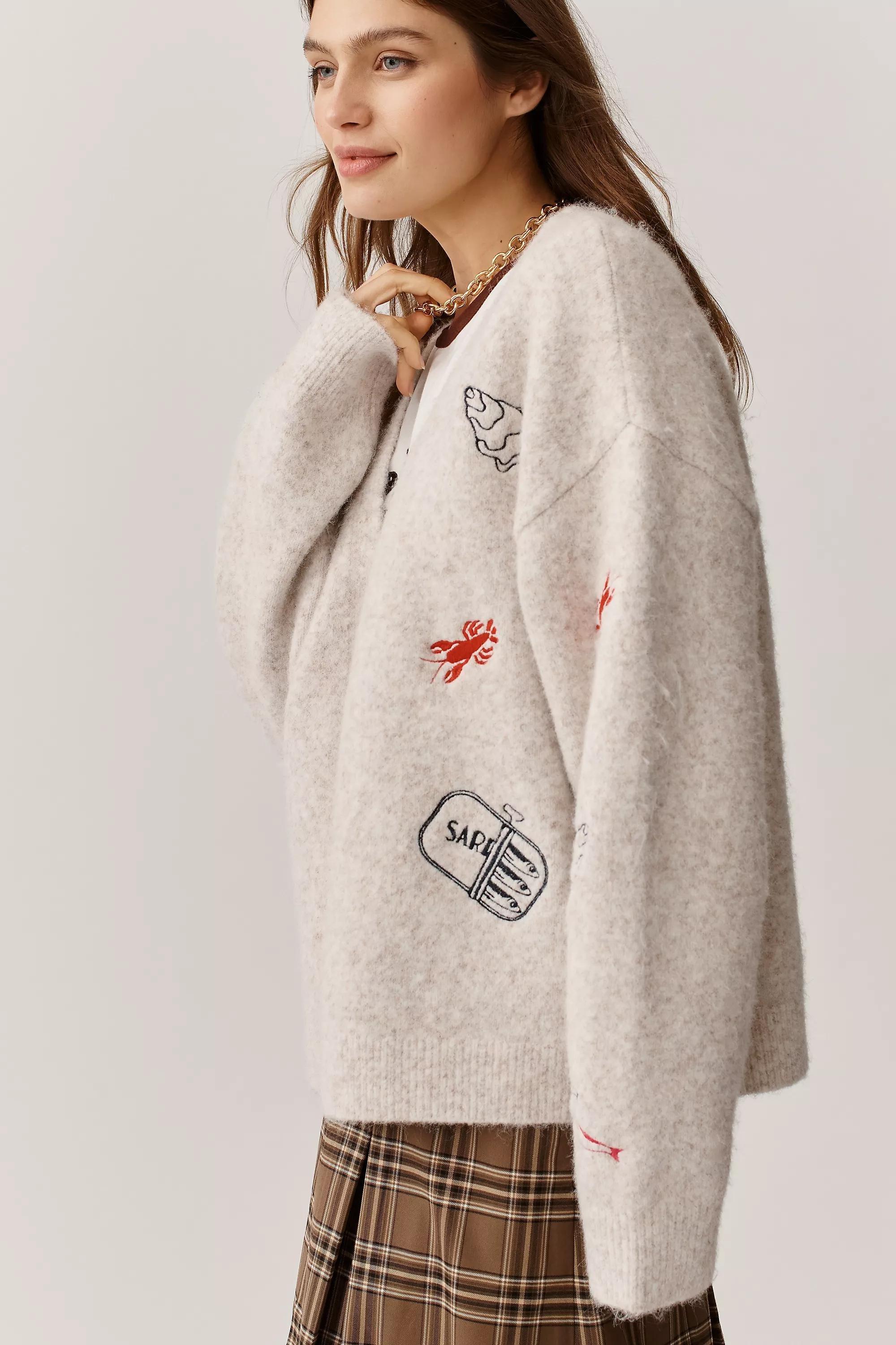 Embroidered Cardigan, White, A501_0012, large image number 2