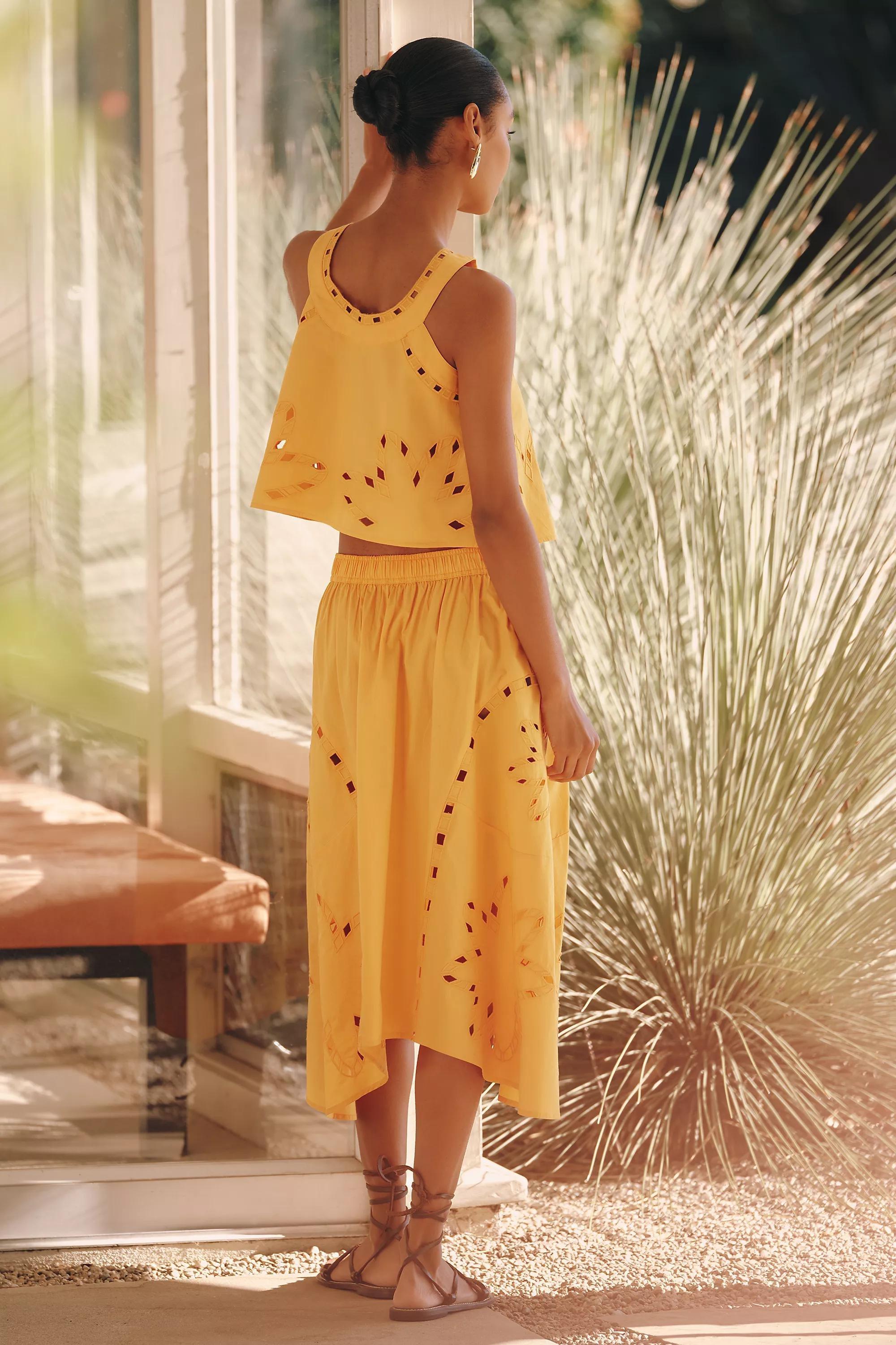 Celandine Sun Cutwork Midi Skirt, Orange, A501_0083, medium