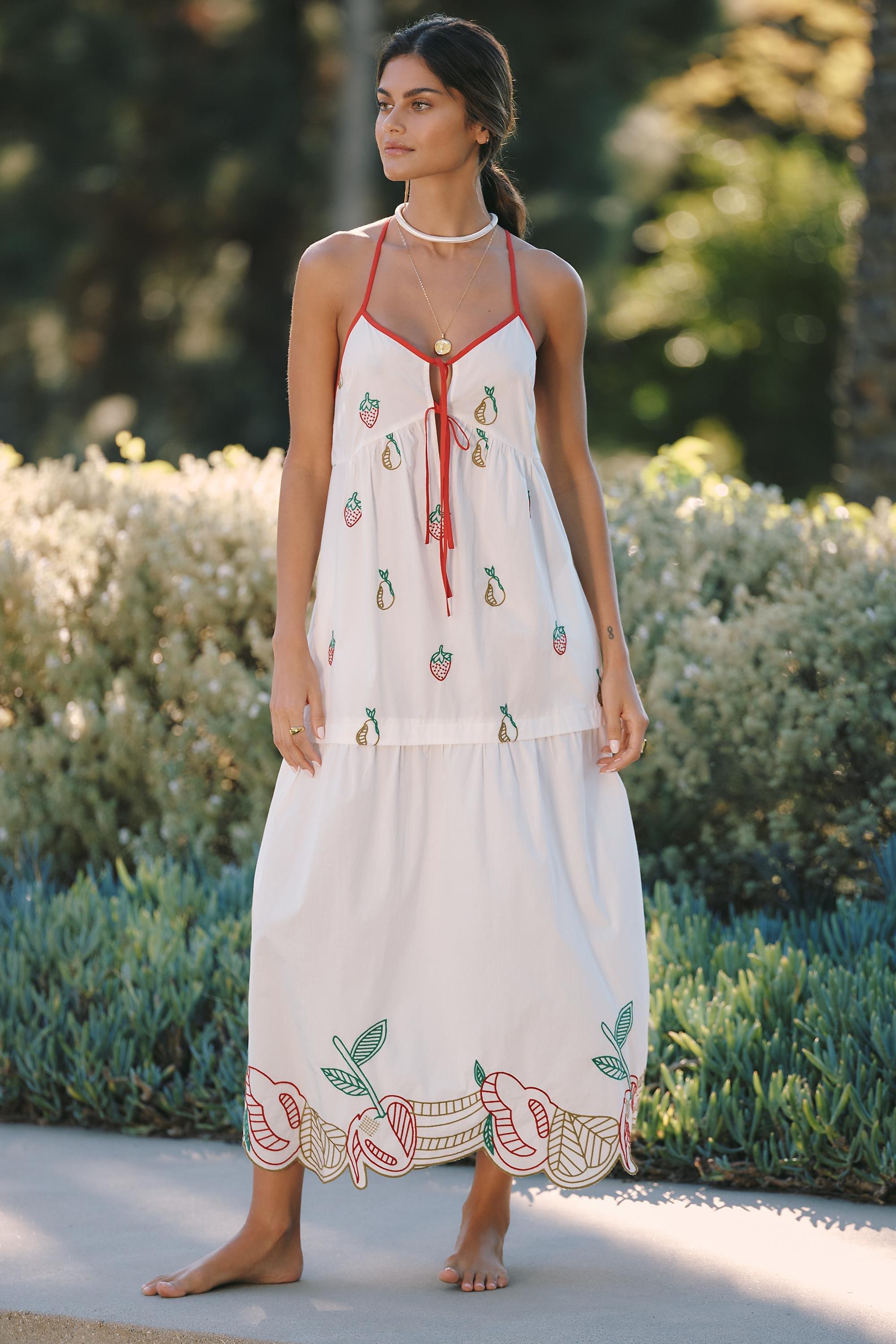 By Celandine Eyelet Fruit Embellished Dress, White, White, large image number 0
