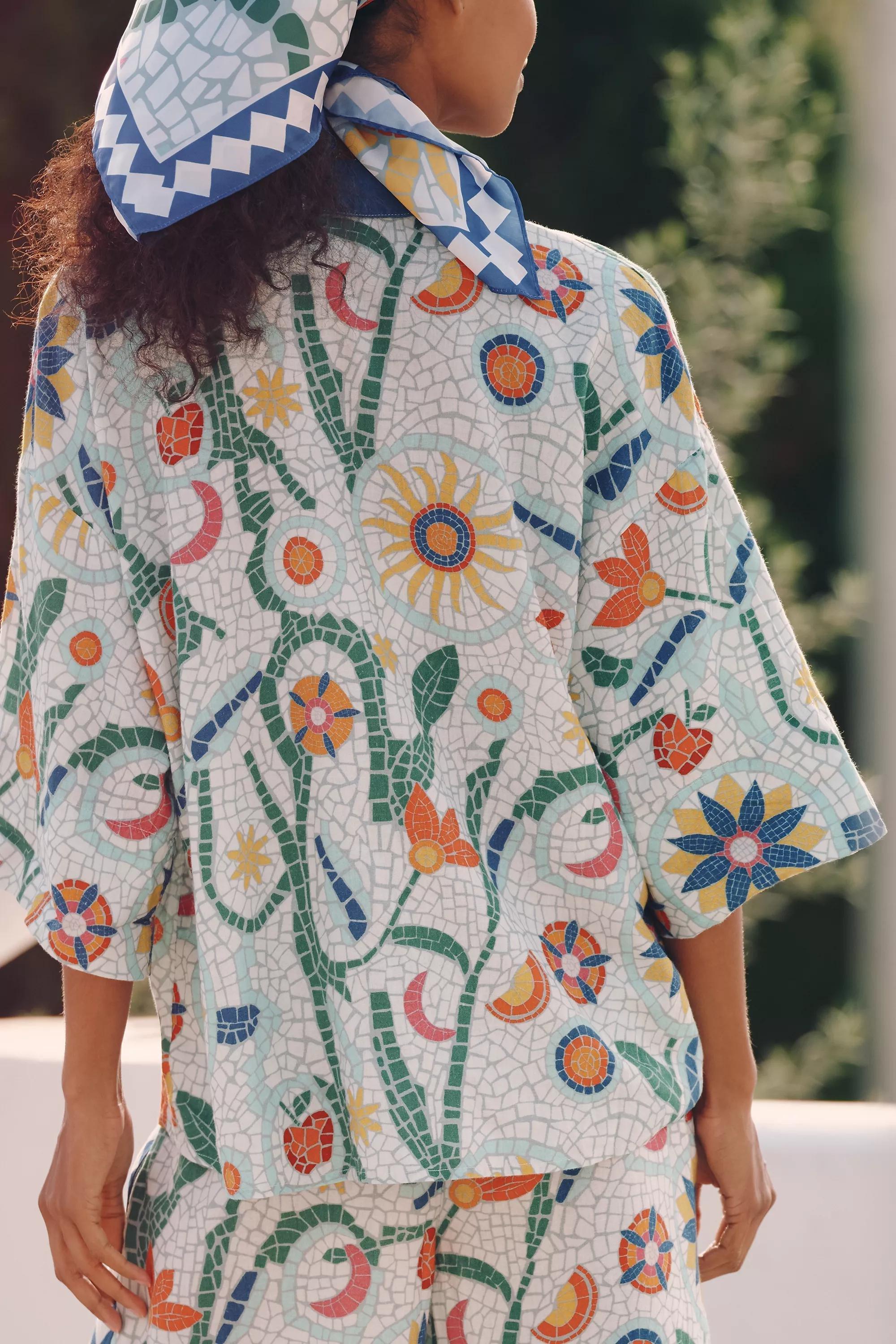 By Celandine Linen-Blend Button-down Shirt, Multicolour, A501_0105, large image number 1