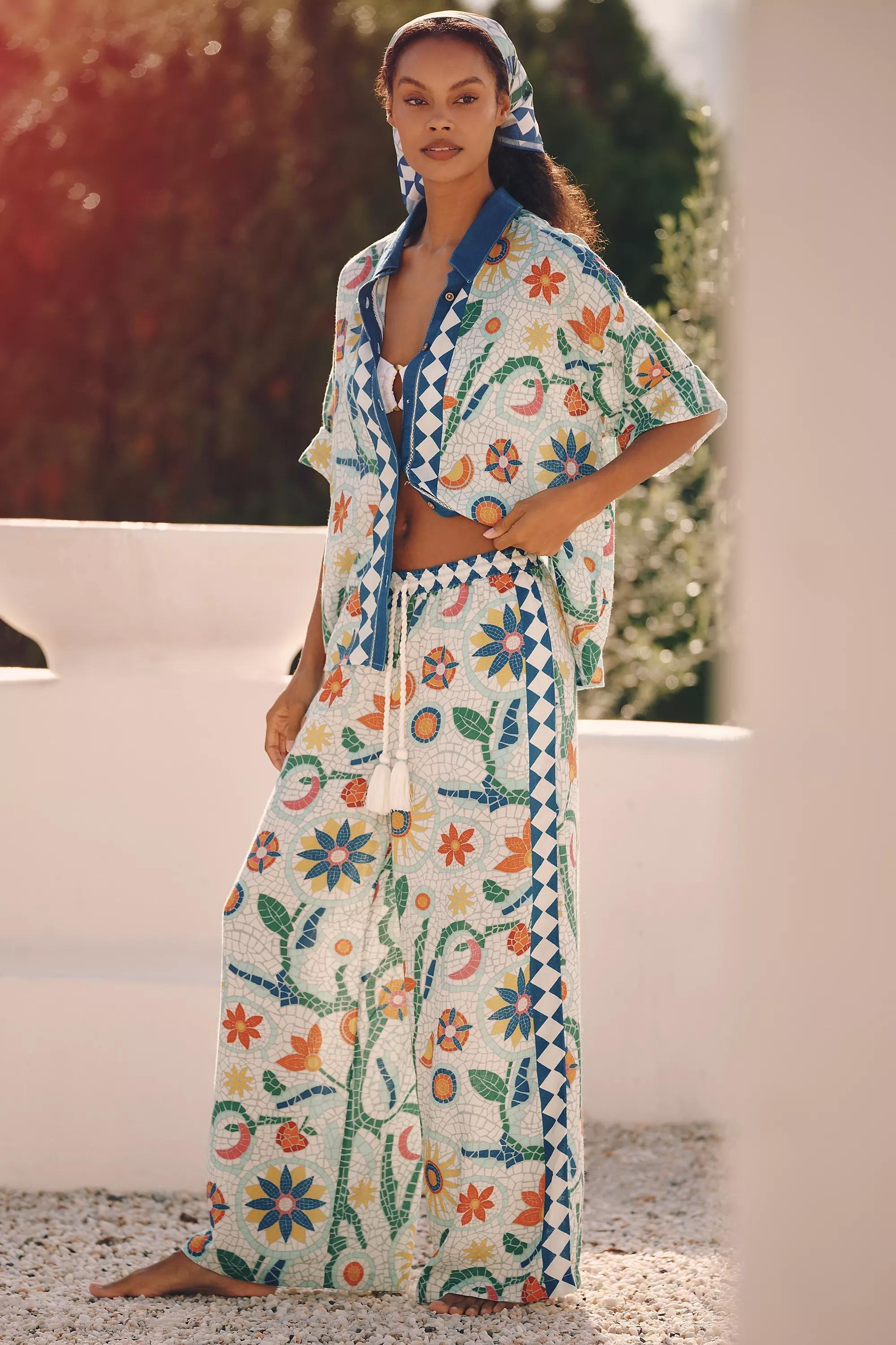 By Celandine Linen-Blend Button-down Shirt, Multicolour, A501_0105, large image number 2