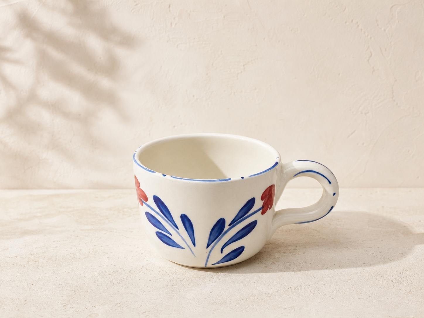 Hand-Painted Floral Ceramic Mug, White, Blue, large image number 0