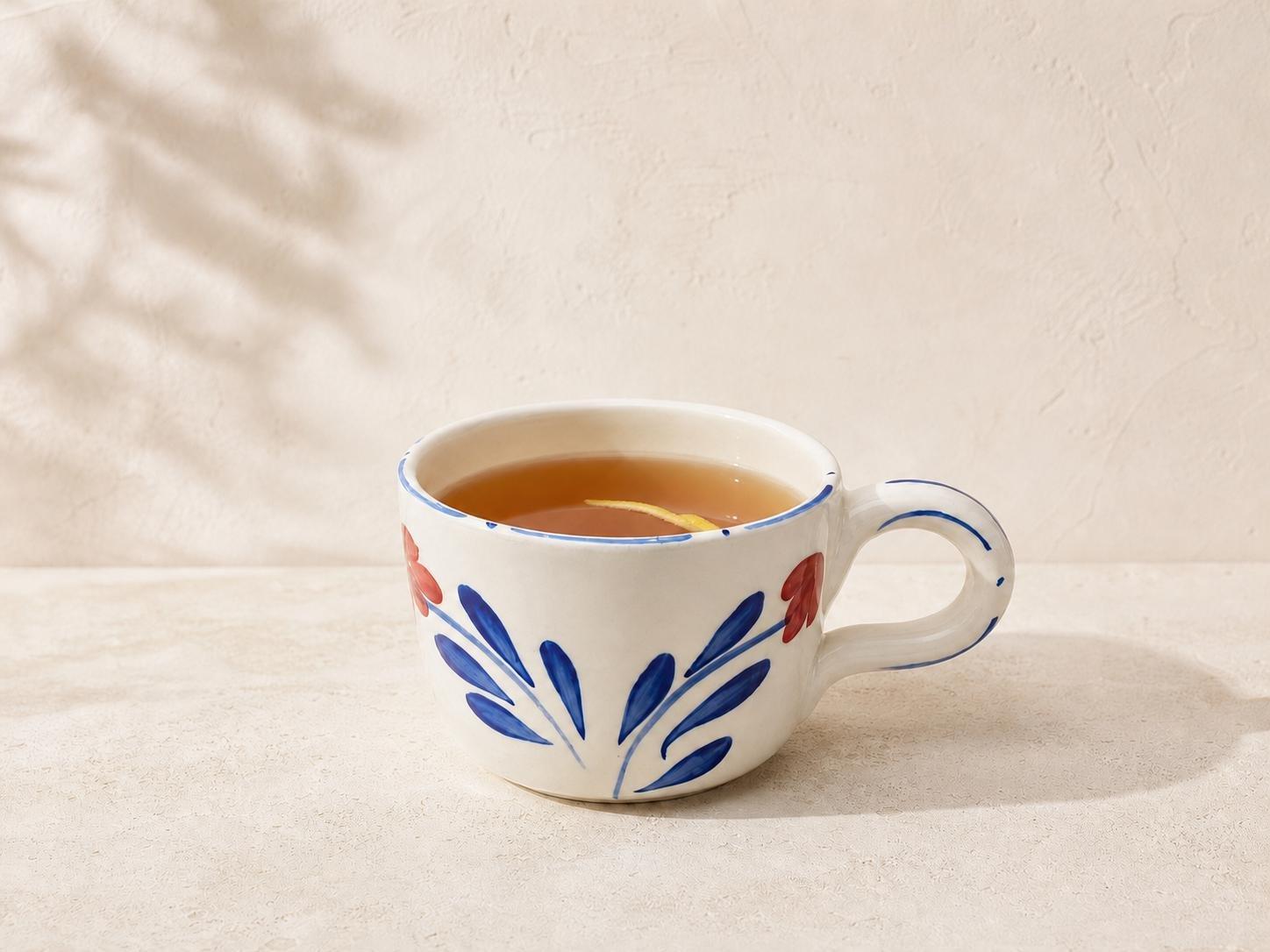Hand-Painted Floral Ceramic Mug, White, Blue, large image number 2