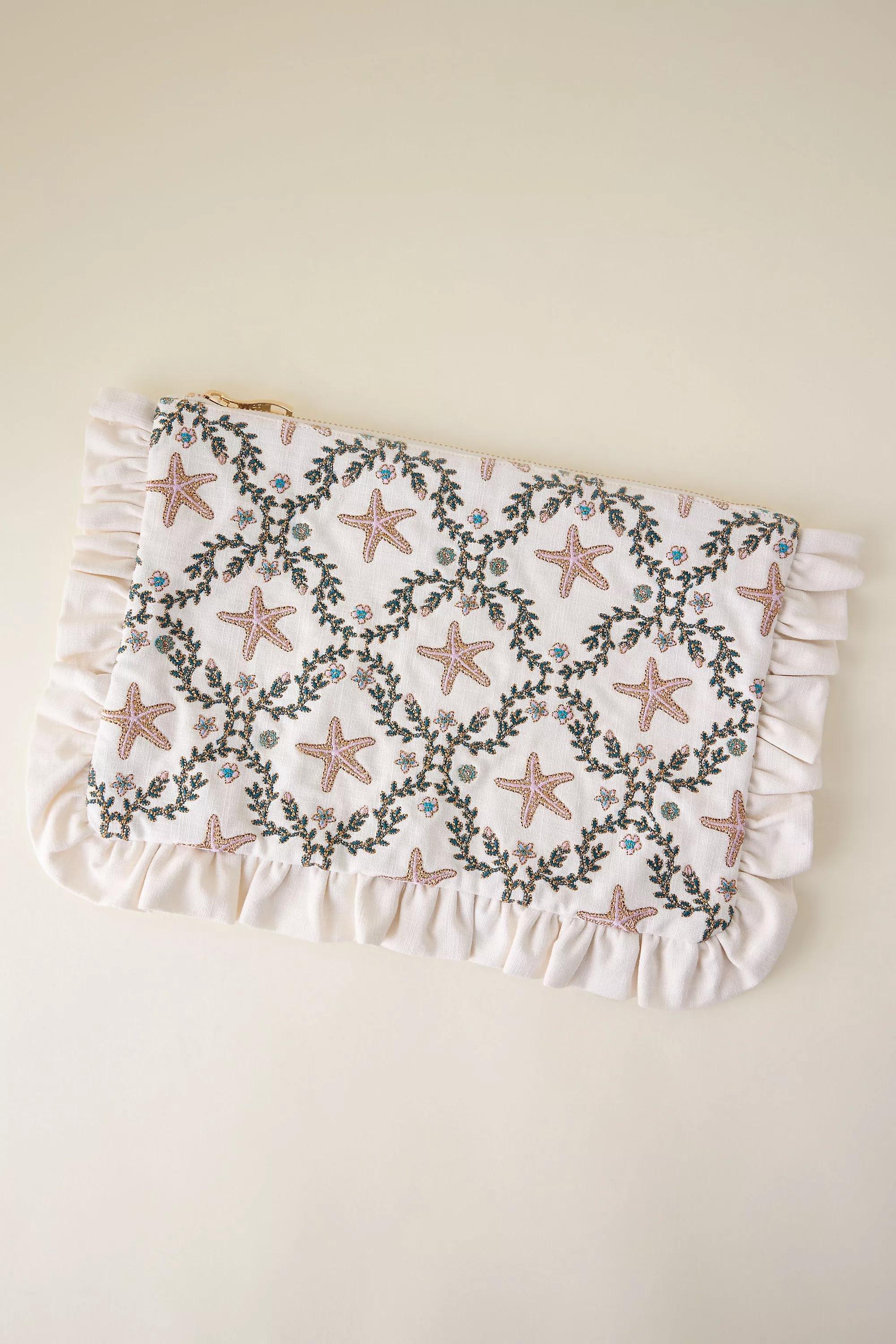 Elizabeth Scarlett X Anthropologie Starfish Frill Pouch, Cream, A501_0012, large image number 1