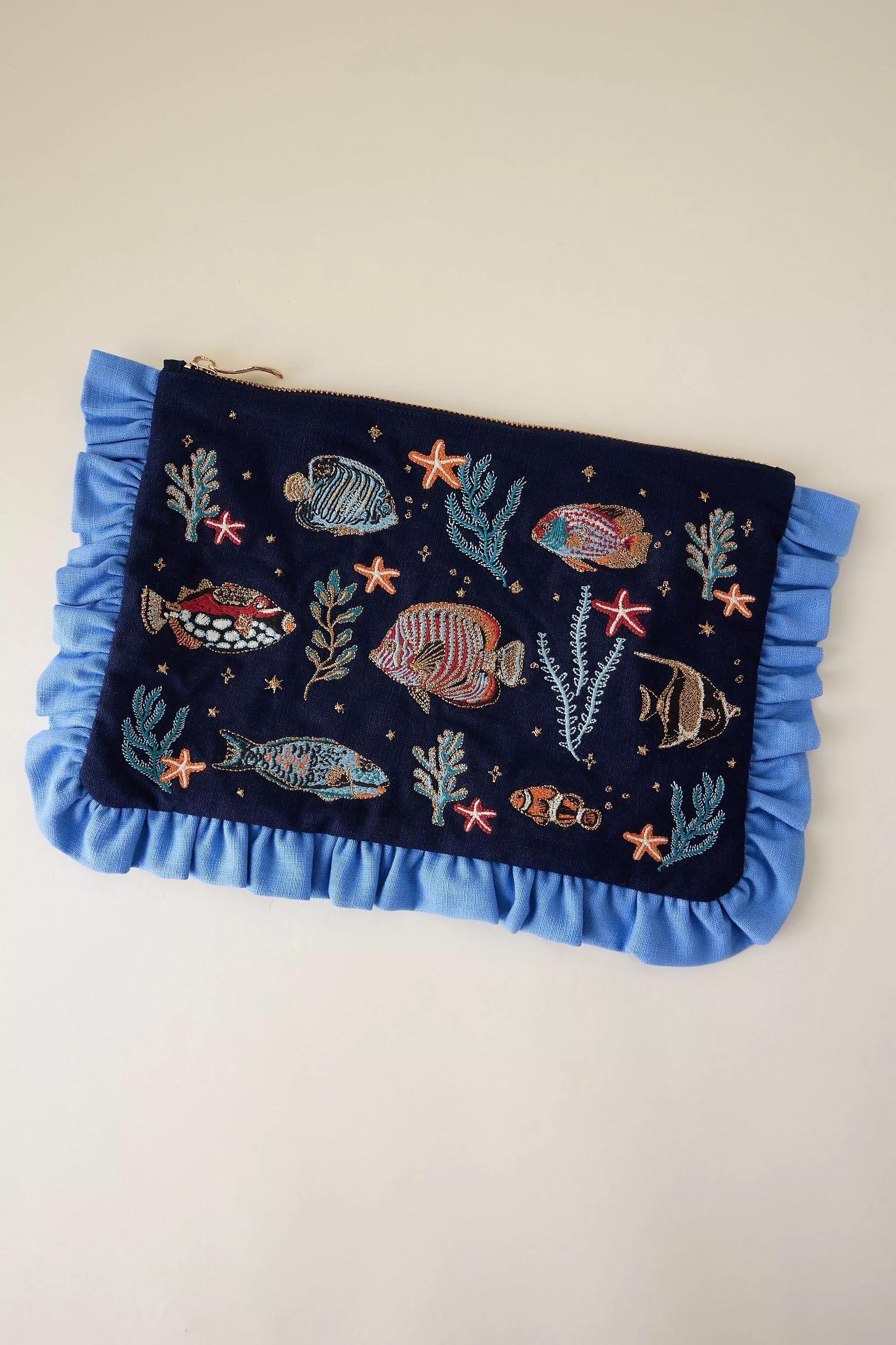 Elizabeth Scarlett X Anthropologie Marine Frill Pouch, Navy, A501_0041, medium