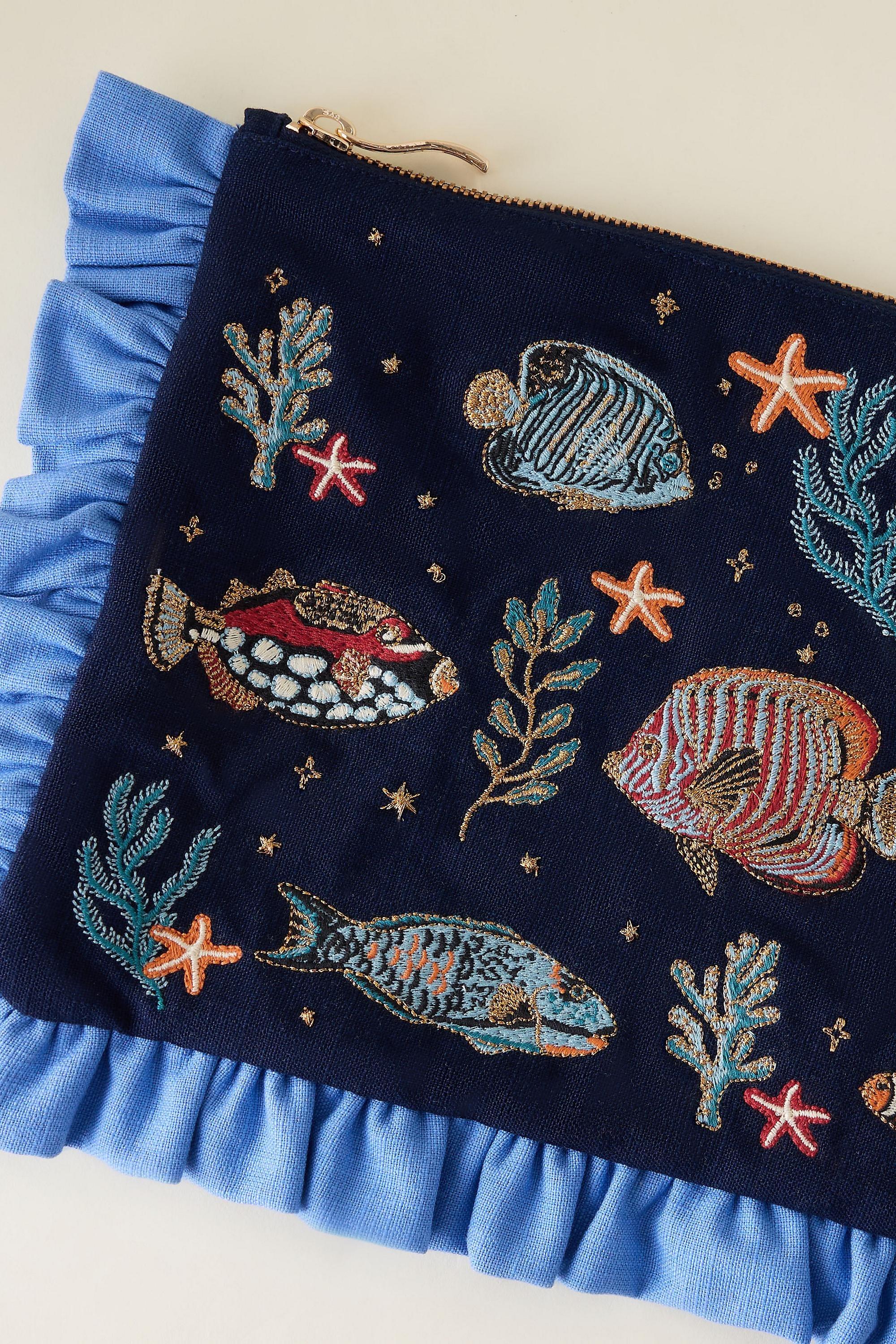 Elizabeth Scarlett X Anthropologie Marine Frill Pouch, Navy, A501_0041, large image number 3