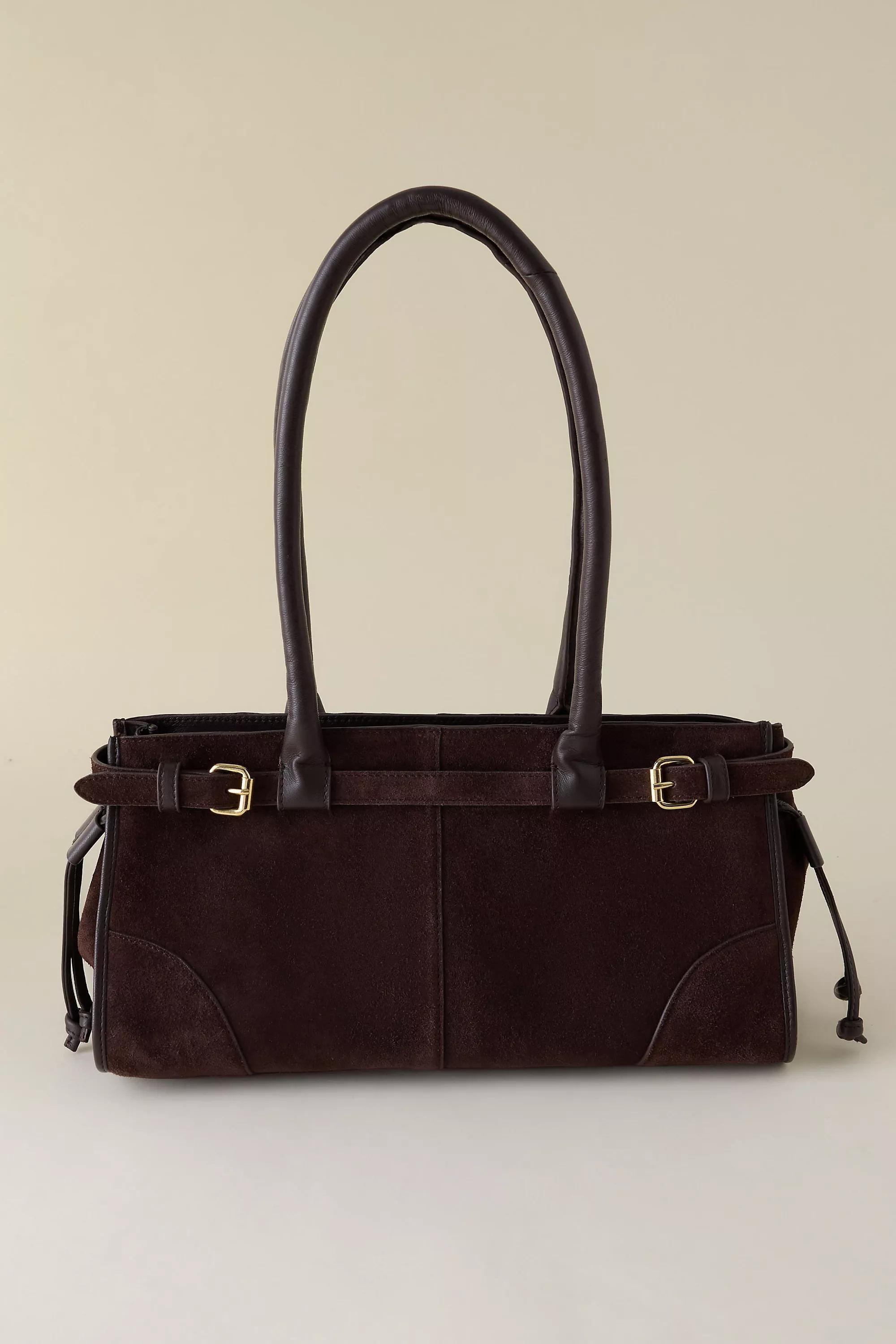 By Anthropologie East West Suede Buckle Bag, Brown, A501_0021, large image number 0