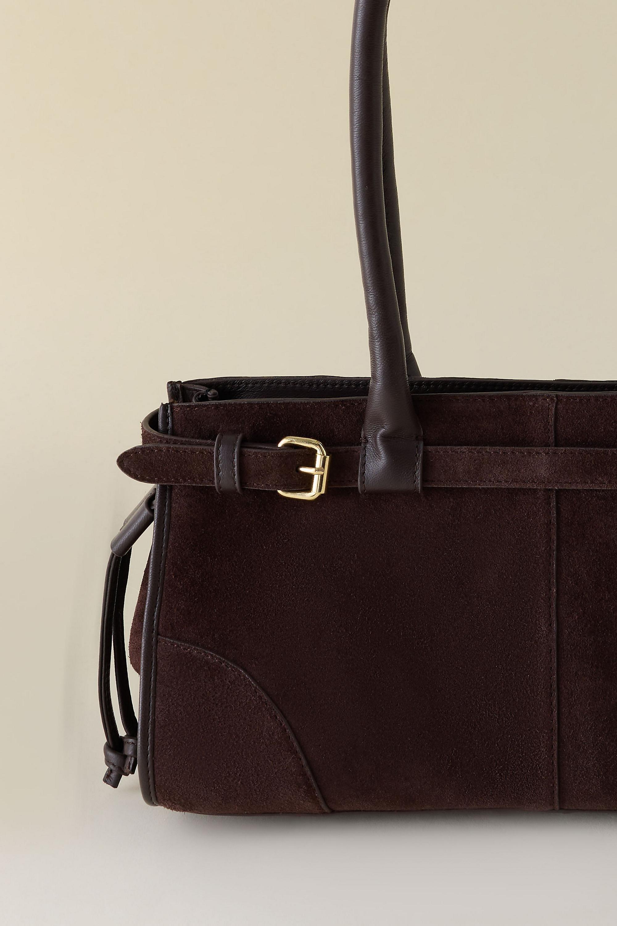 By Anthropologie East West Suede Buckle Bag, Brown, A501_0021, large image number 1