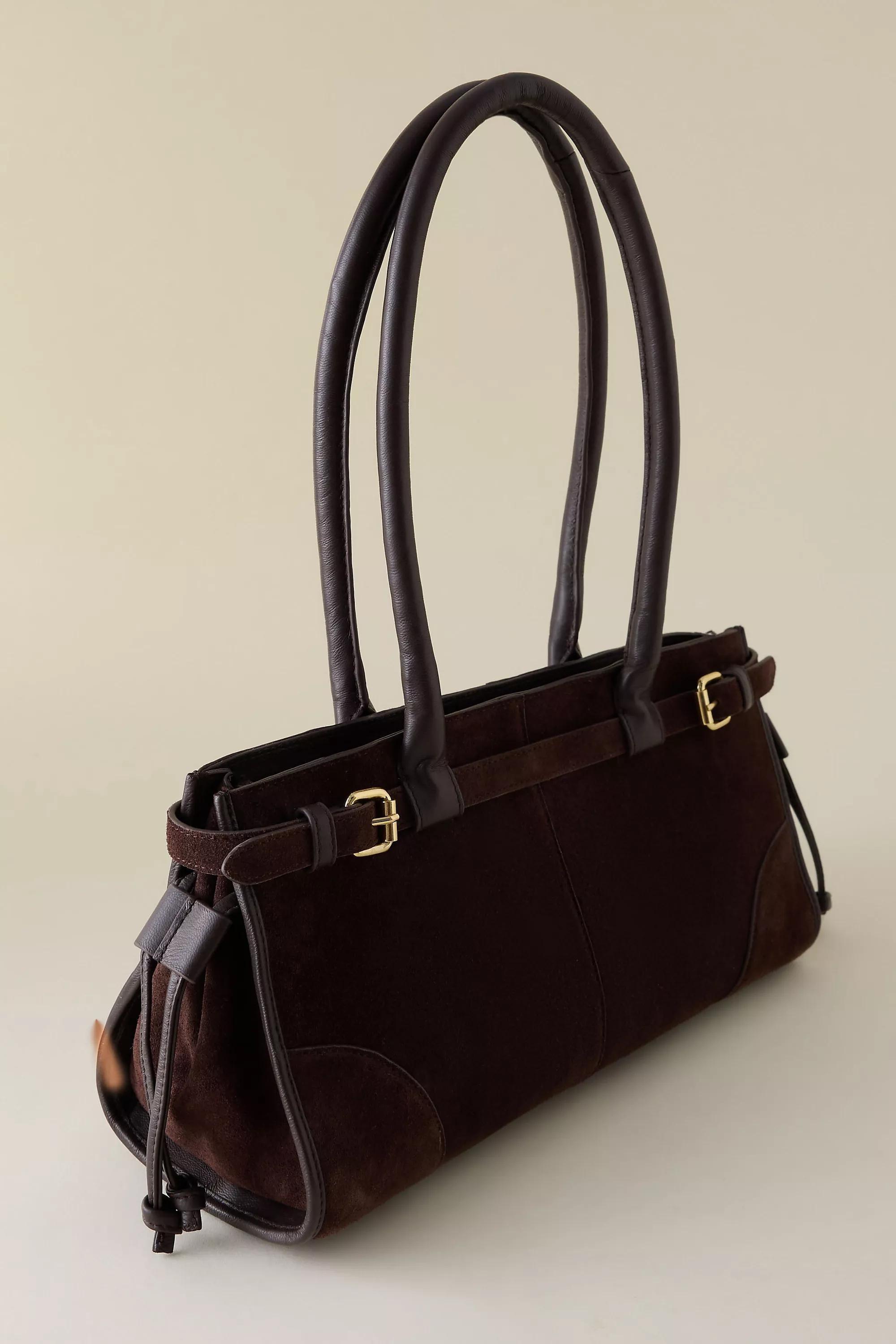 By Anthropologie East West Suede Buckle Bag, Brown, A501_0021, medium