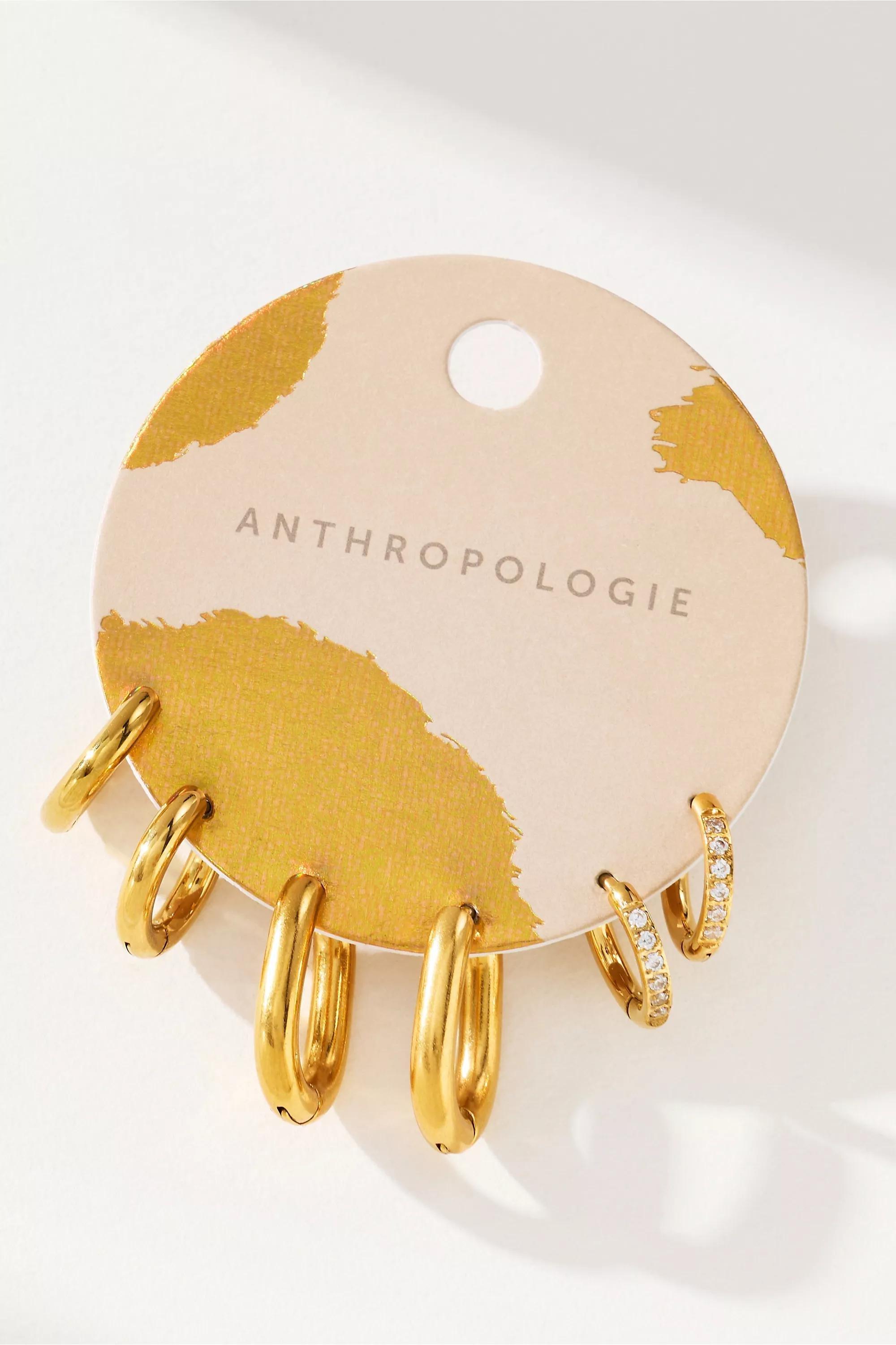Huggie Hoop Earrings, Set Of 3, Gold, A501_0070, medium