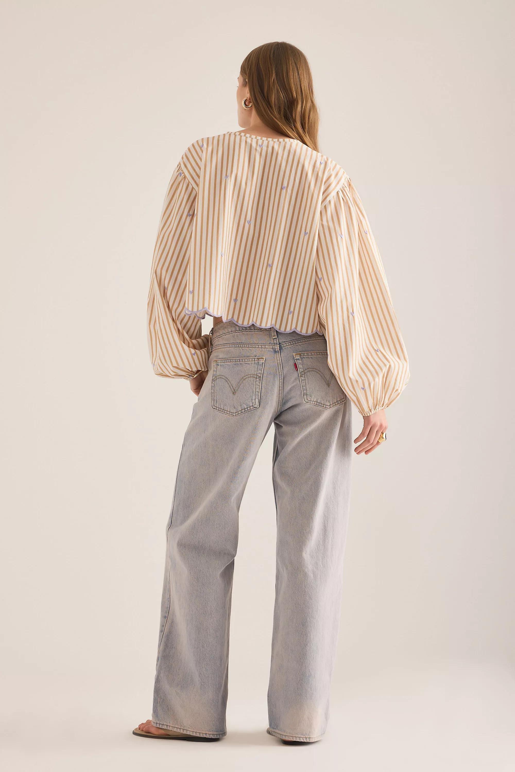 By Maeve Tie-Front Puff-Sleeve Shirt, Brown, A501_0029, large image number 1