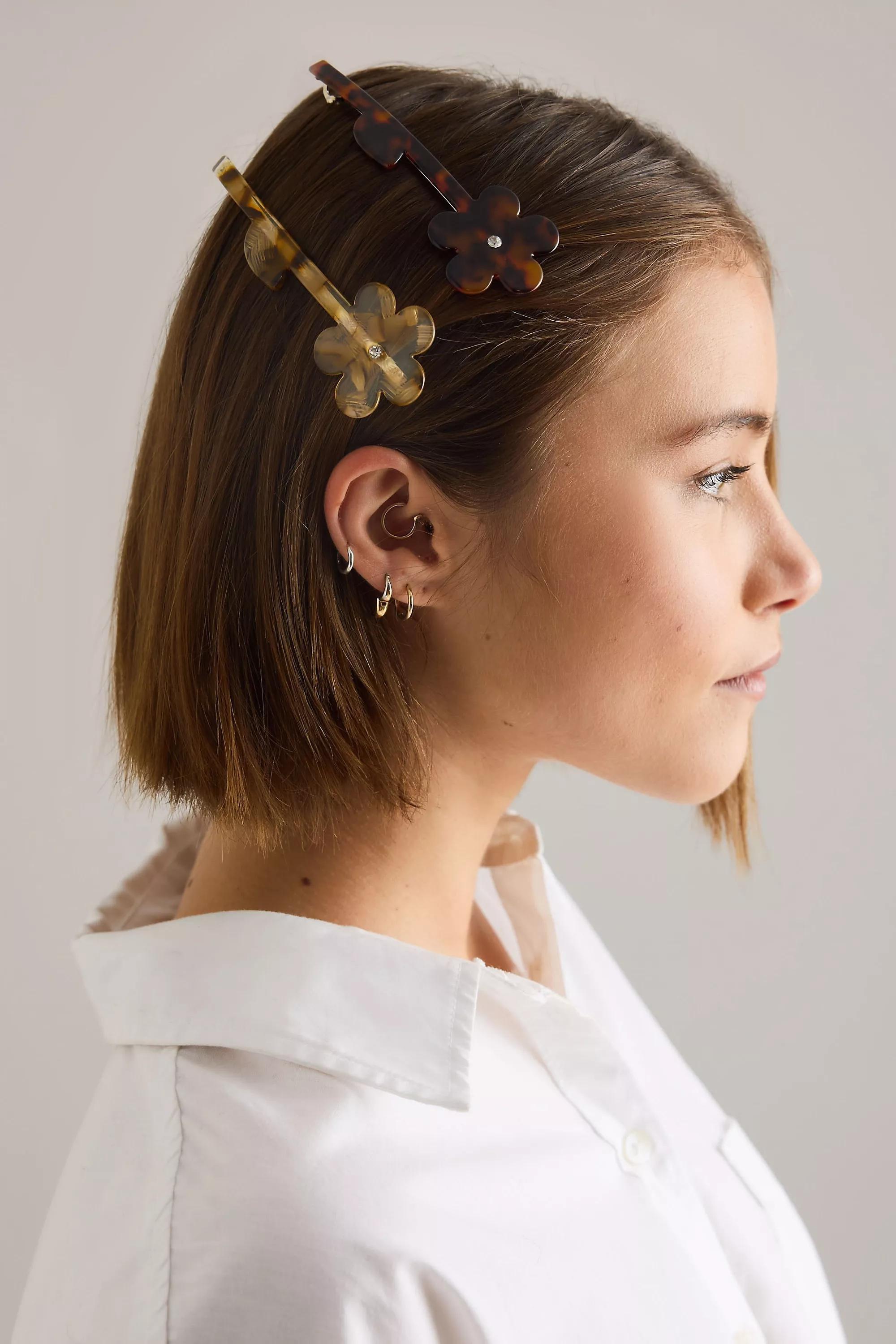 Flower Barrette Hair Clips, Set of 4, Beige, A501_0014, large image number 1