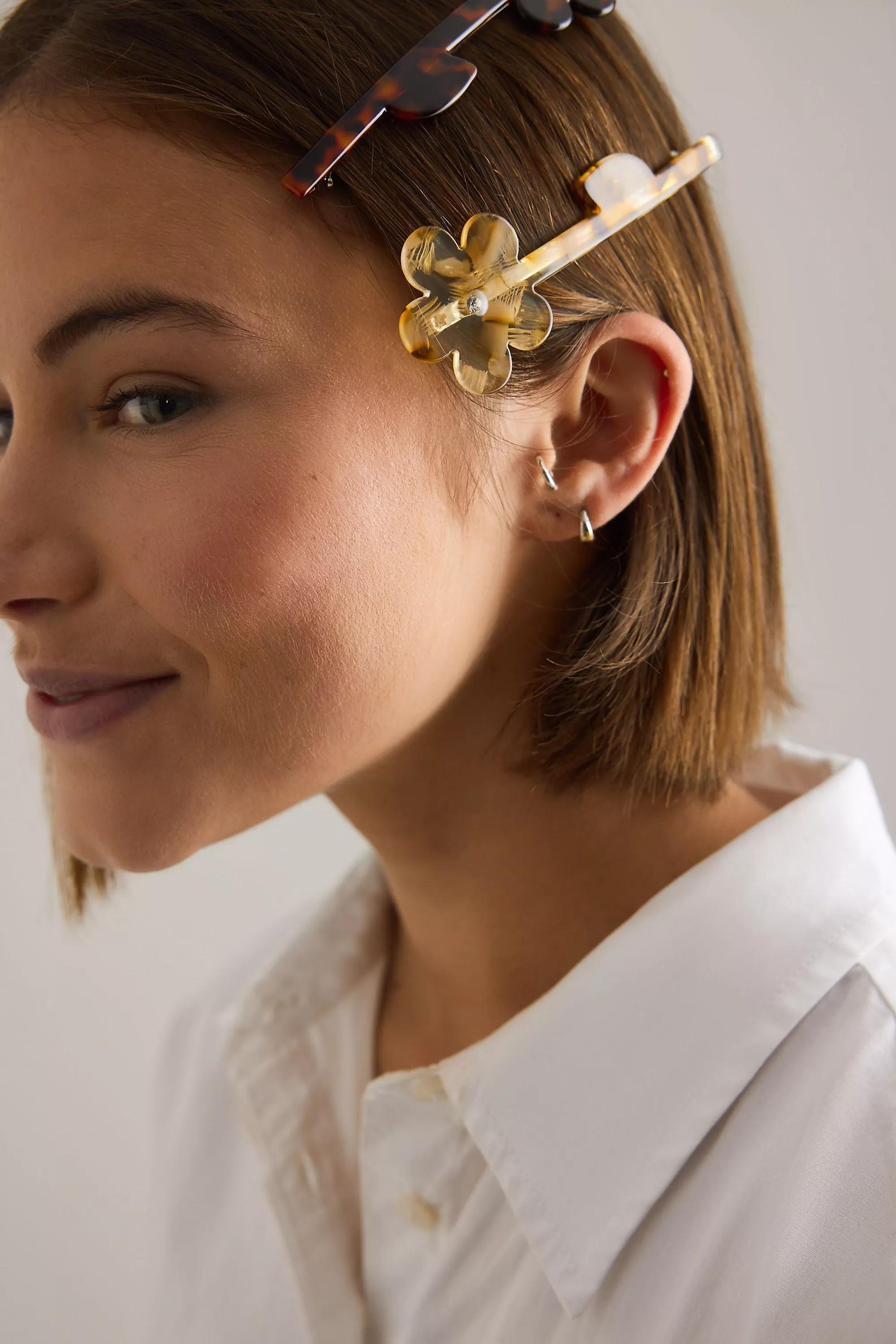 Flower Barrette Hair Clips, Set of 4, Beige, A501_0014, large image number 5