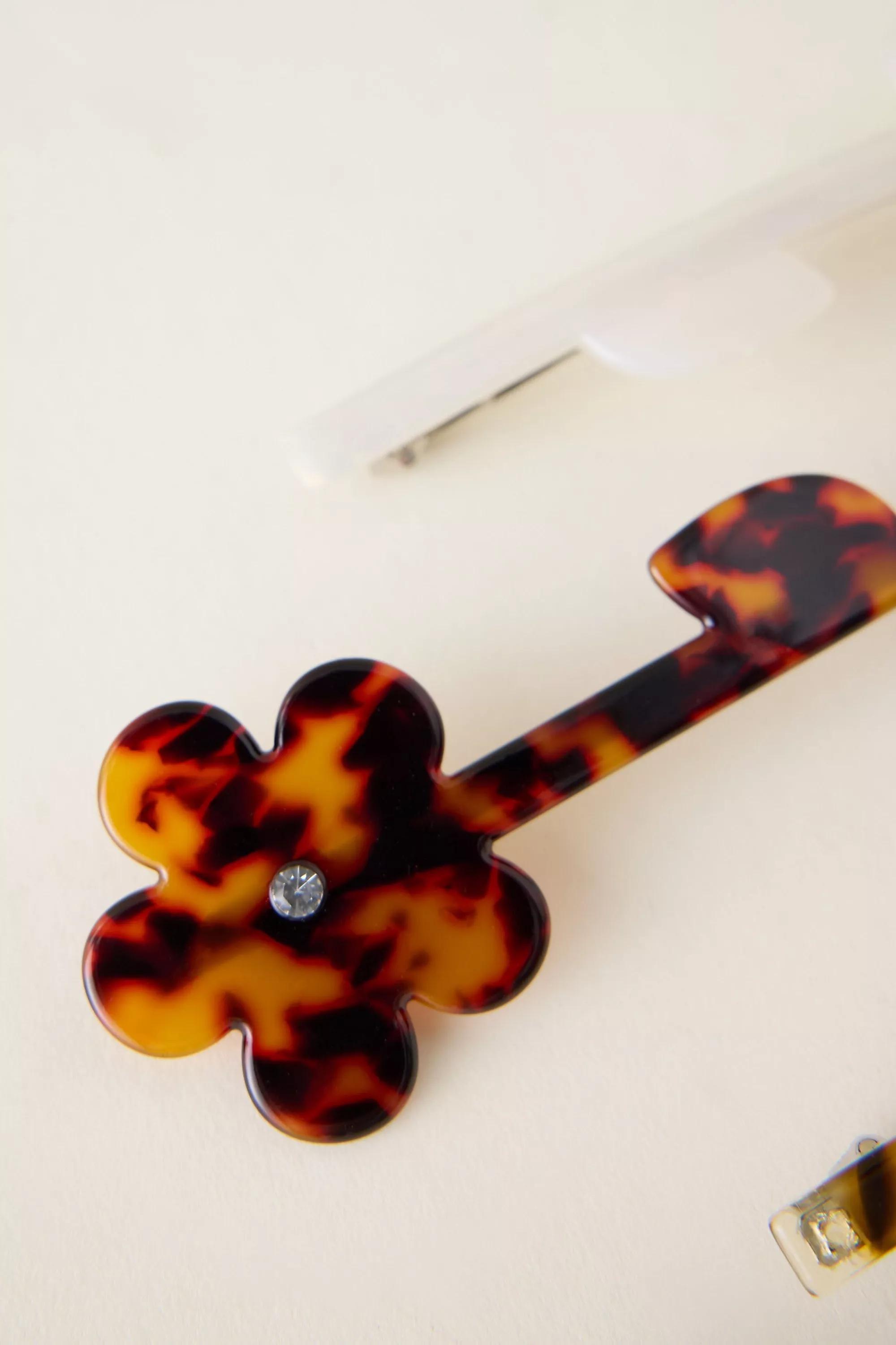 Flower Barrette Hair Clips, Set of 4, Beige, A501_0014, large image number 7